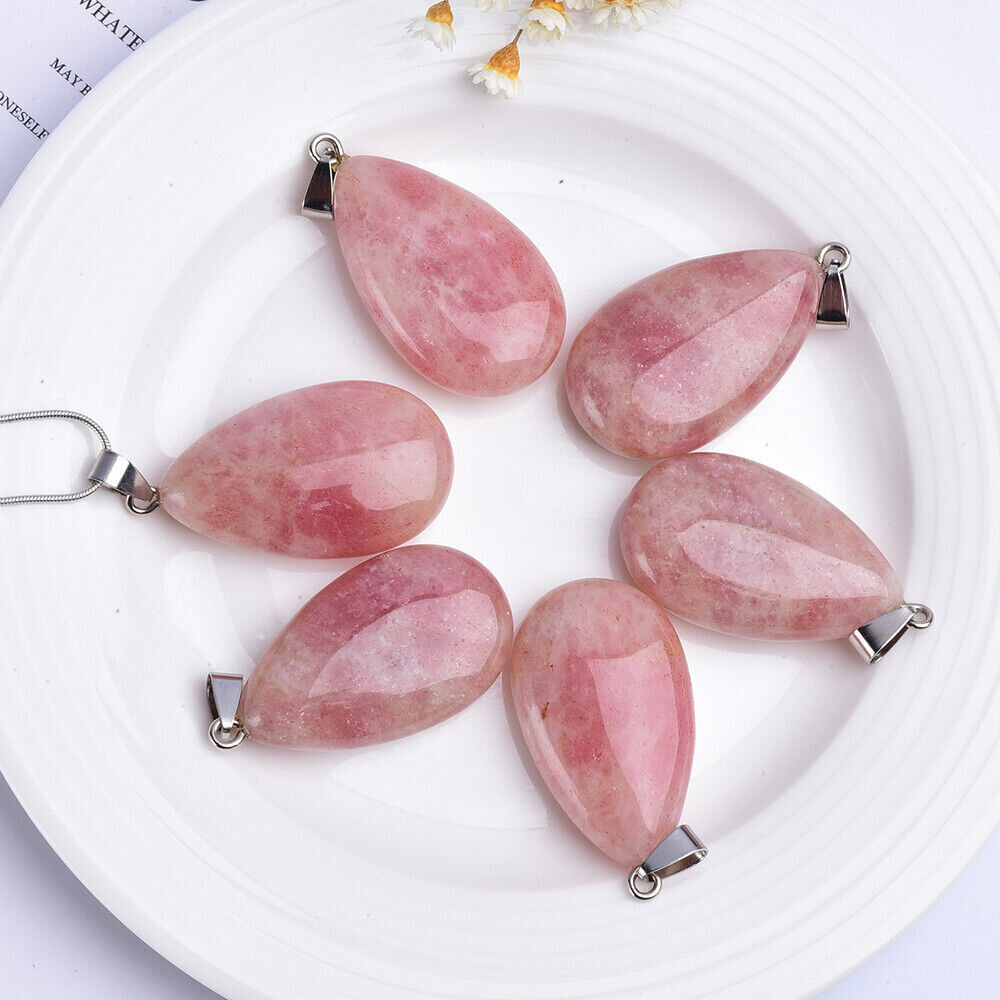 Natural Stone Teardrop Quartz Crystal Pendant Water Drop Chakra Necklace Healing