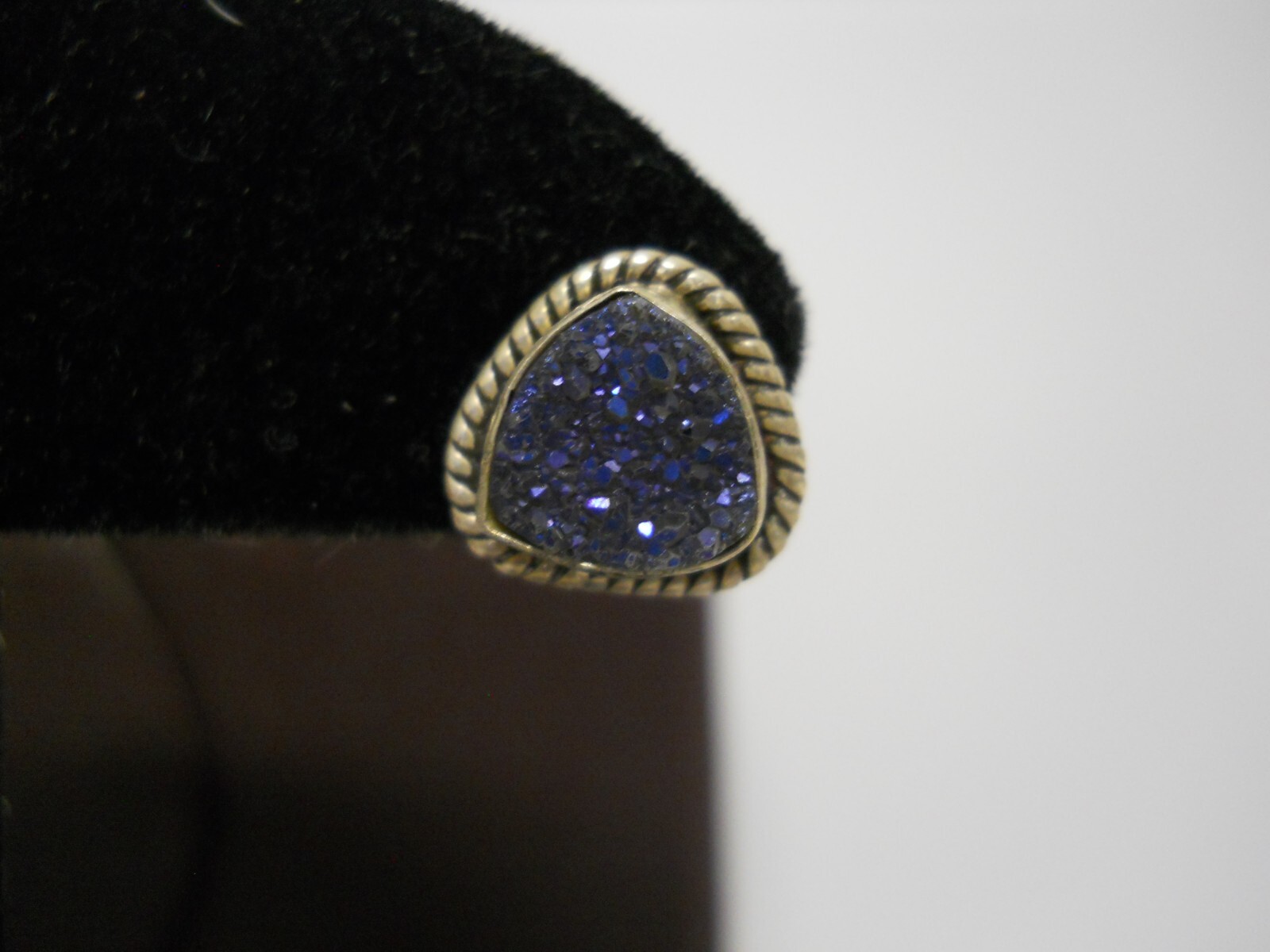 Sterling Silver Natural Deep Blue Druzy Stud 11.0mm Earrings Fine Jewelry #904
