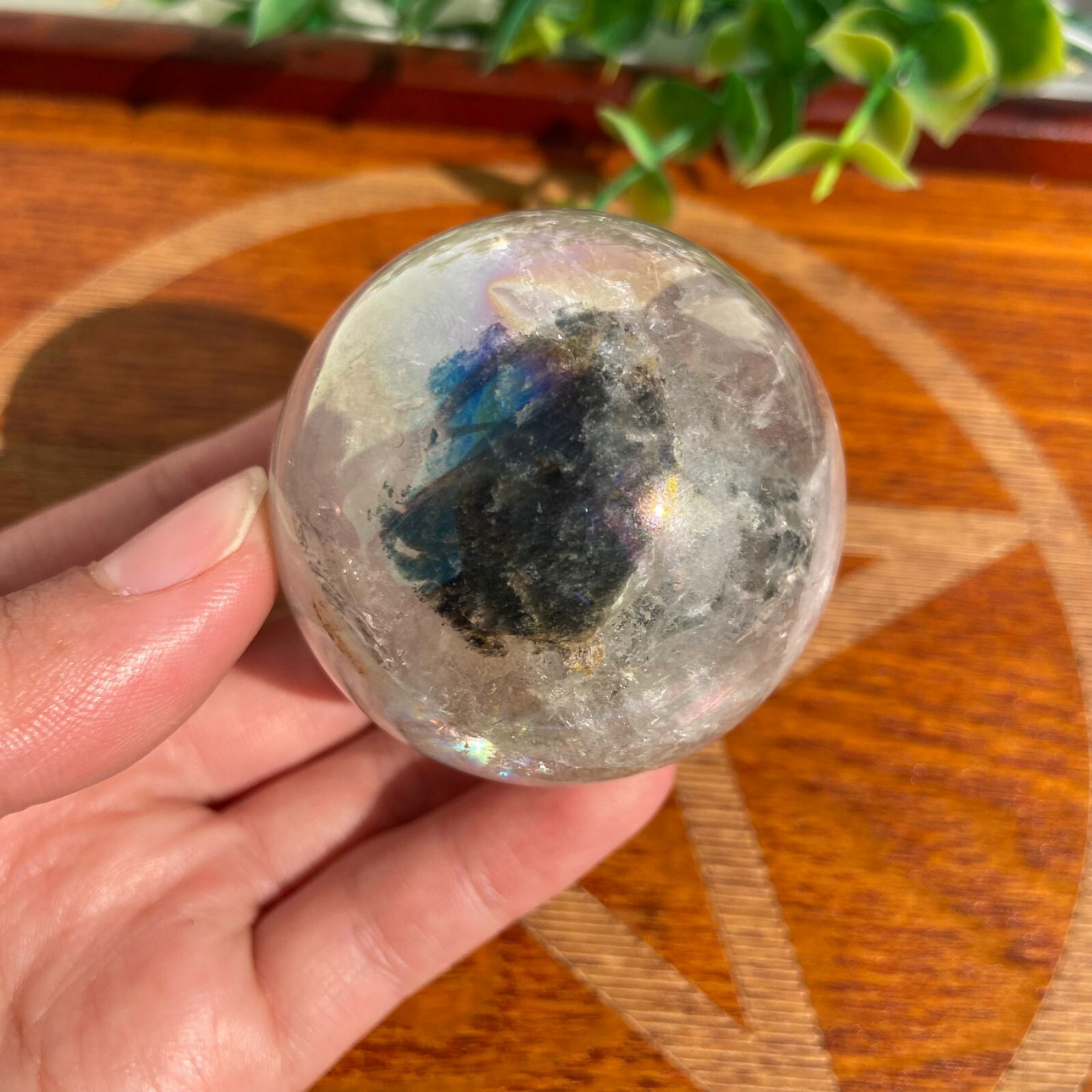 49mm Lodolite Sphere Ball With Titanium Angel Aura Garden Quartz Rainbow Energy
