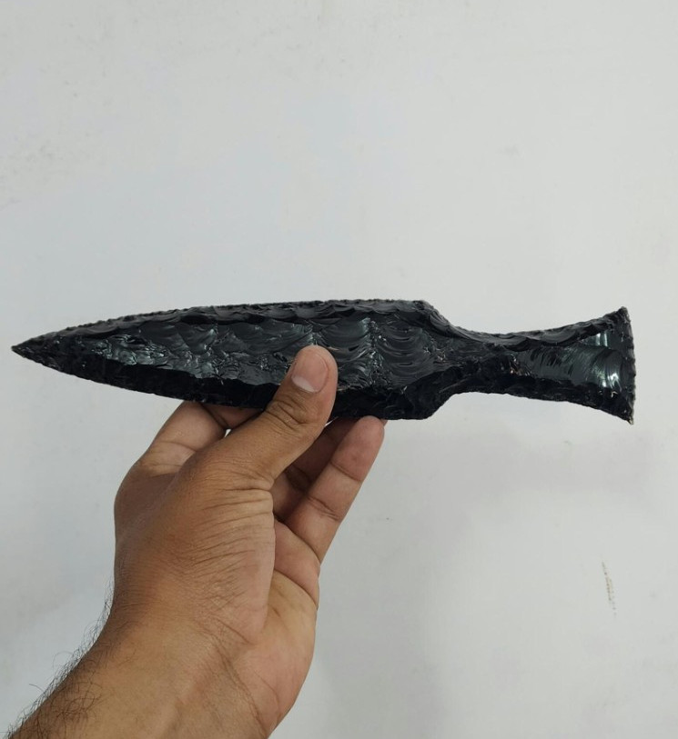 Black Obsidian Dagger Spear 4-14 Inch Handcrafted Display Piece