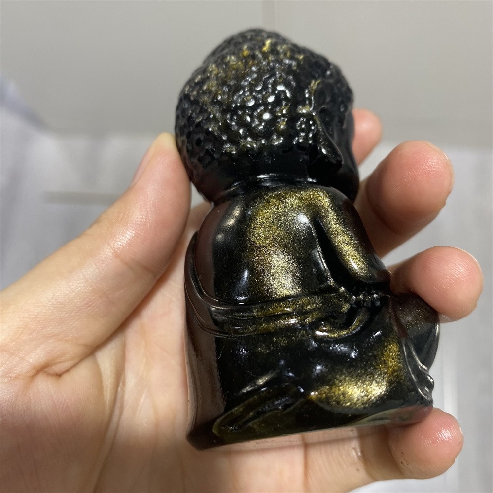 0.3LB 3.1″Natural A+Golden Obsidian Buddha Statue Crystal Reiki Carving Decor