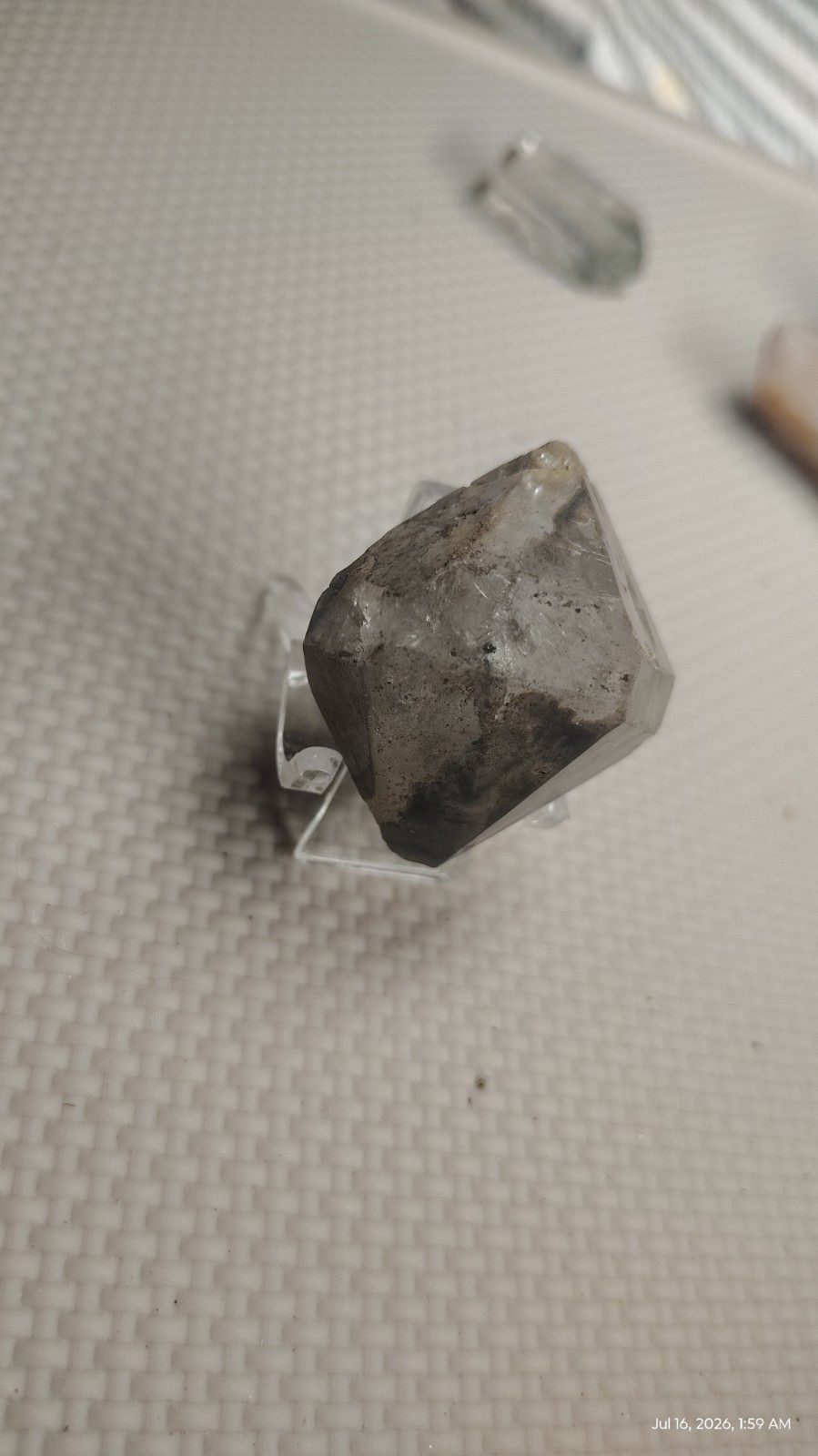 Double Terminated Bipyramid Quartz – 5cm Miniature Carbonaceous Phantom
