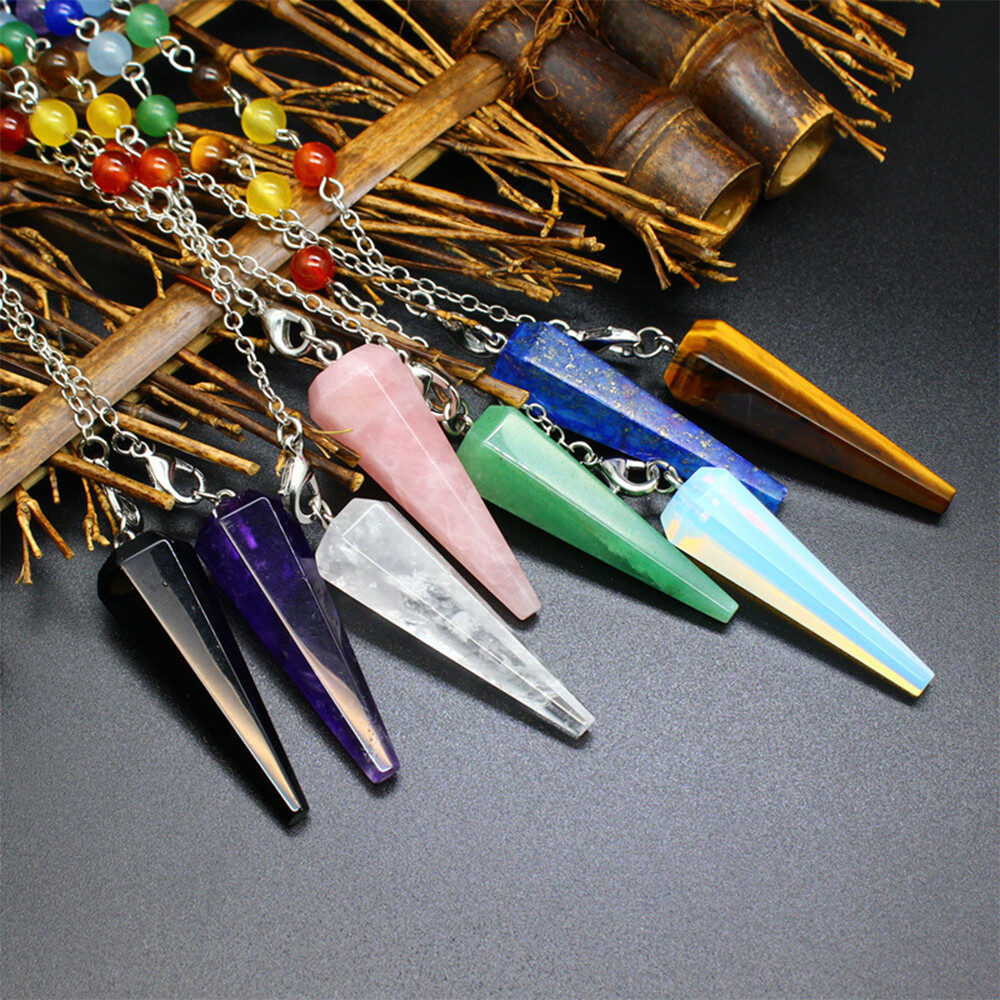 Natural 7 Chakra Crystal Pendulum Star Moon Quartz Reiki Hexagon Stone Pendant