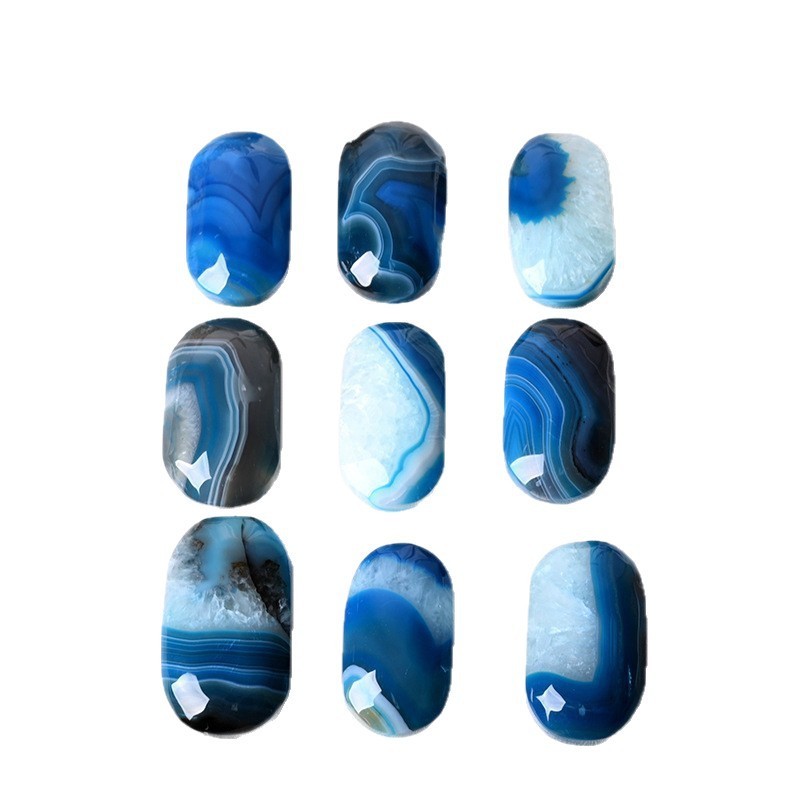 80~120g Natural Blue Banded Agate Palm Stone Healing Crystal Worry Stone 1PCS