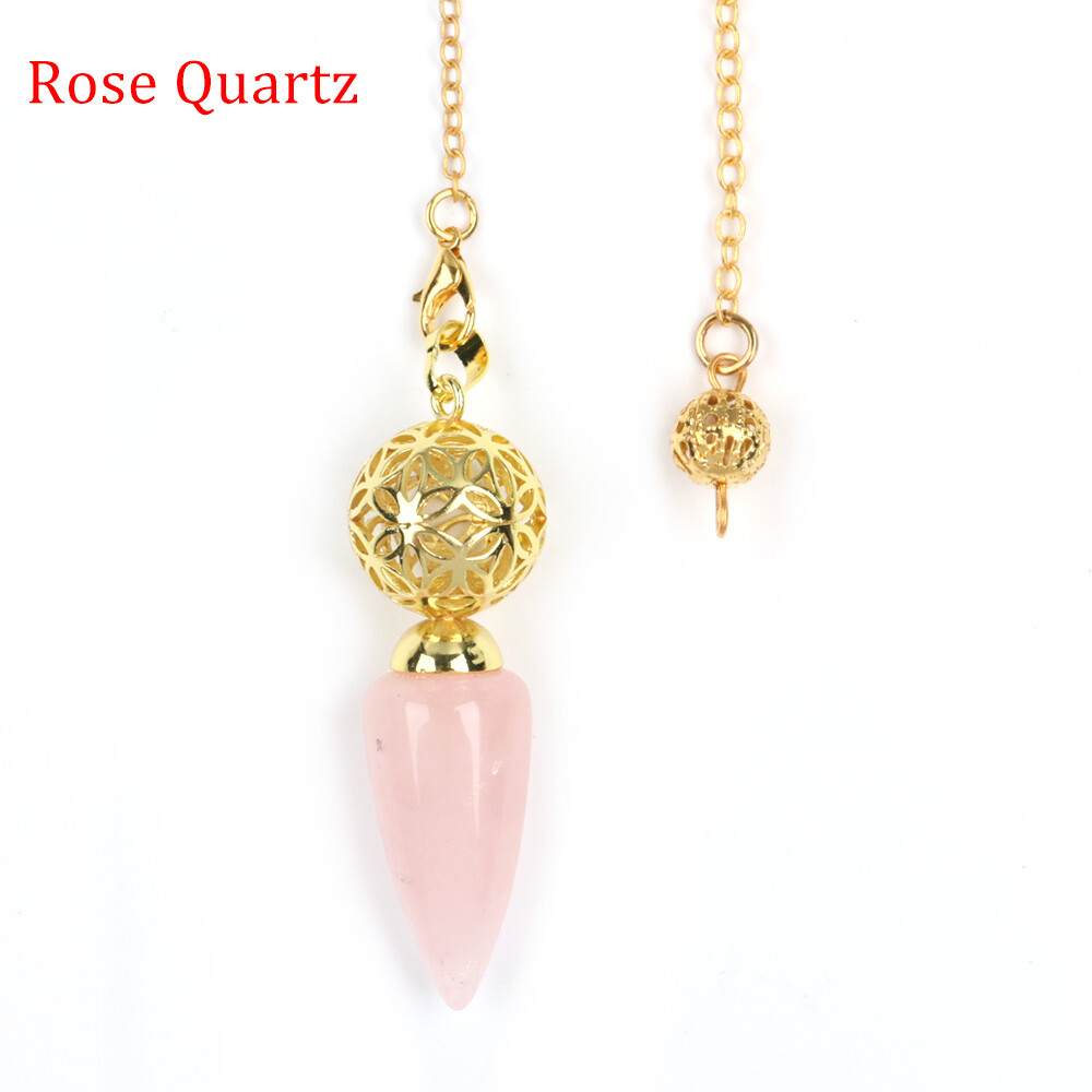 10pcs Gold Chain Bullet Cone Crystal Chakra Pendulum Quartz Stone Metal Dowsing