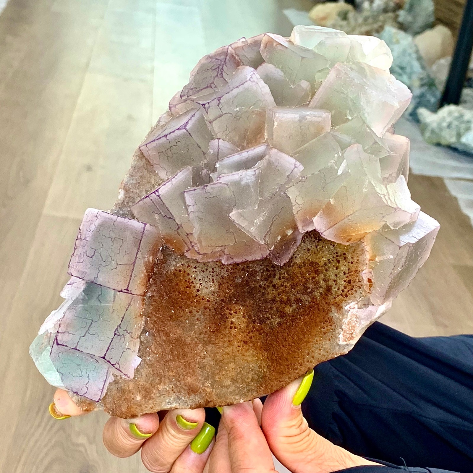 4.56LB Natural Purple Green “QR Code” Fluorite Cluster Mineral Sample/Guizhou