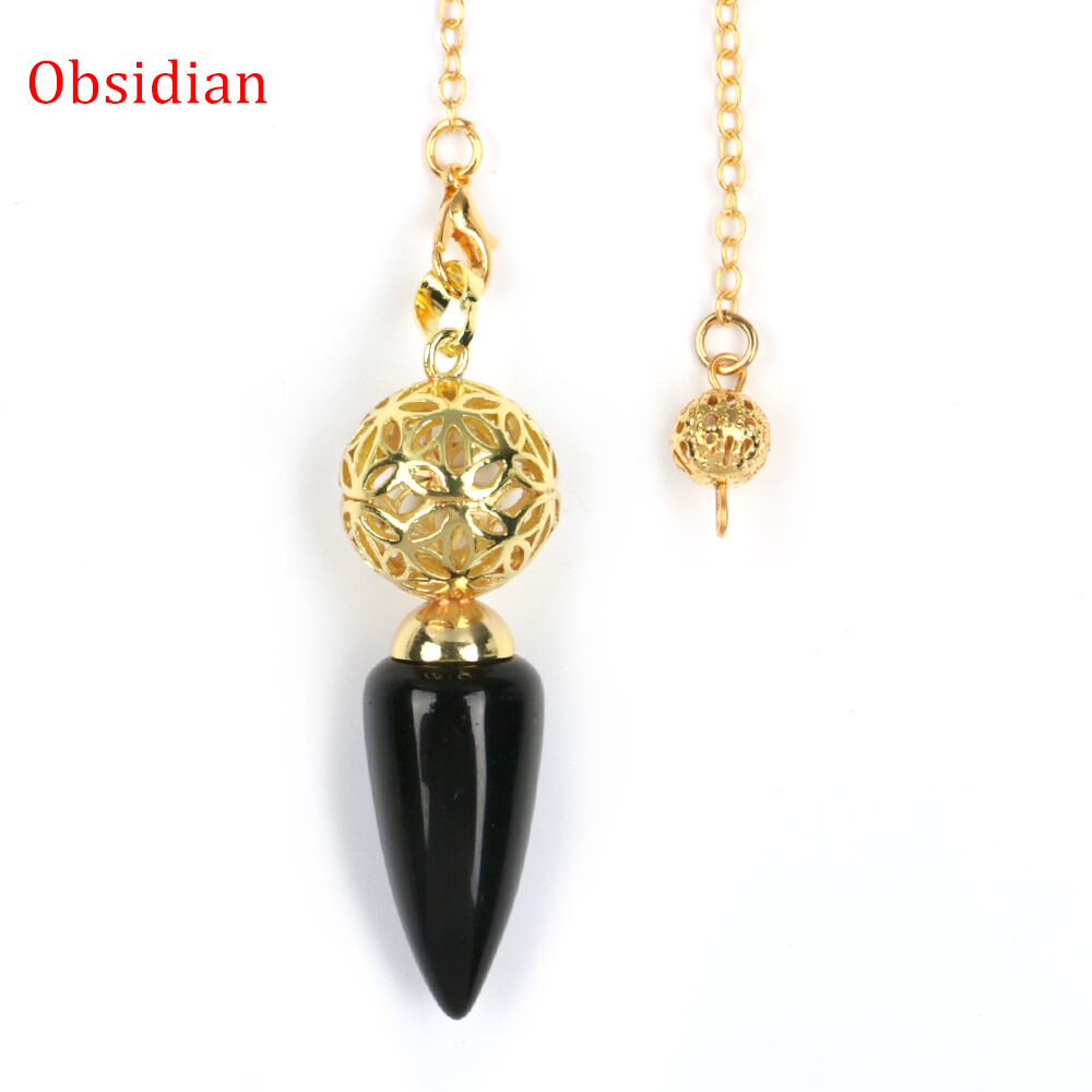 10pcs Gold Chain Bullet Cone Crystal Chakra Pendulum Quartz Stone Metal Dowsing