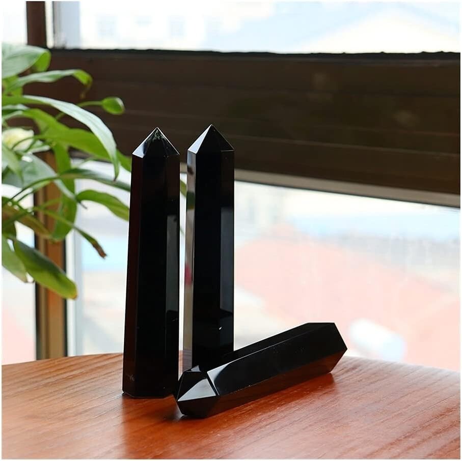 Black Obsidian Crystal Tower Point Healing Crystal Obelisk Gemstone Tower Wand