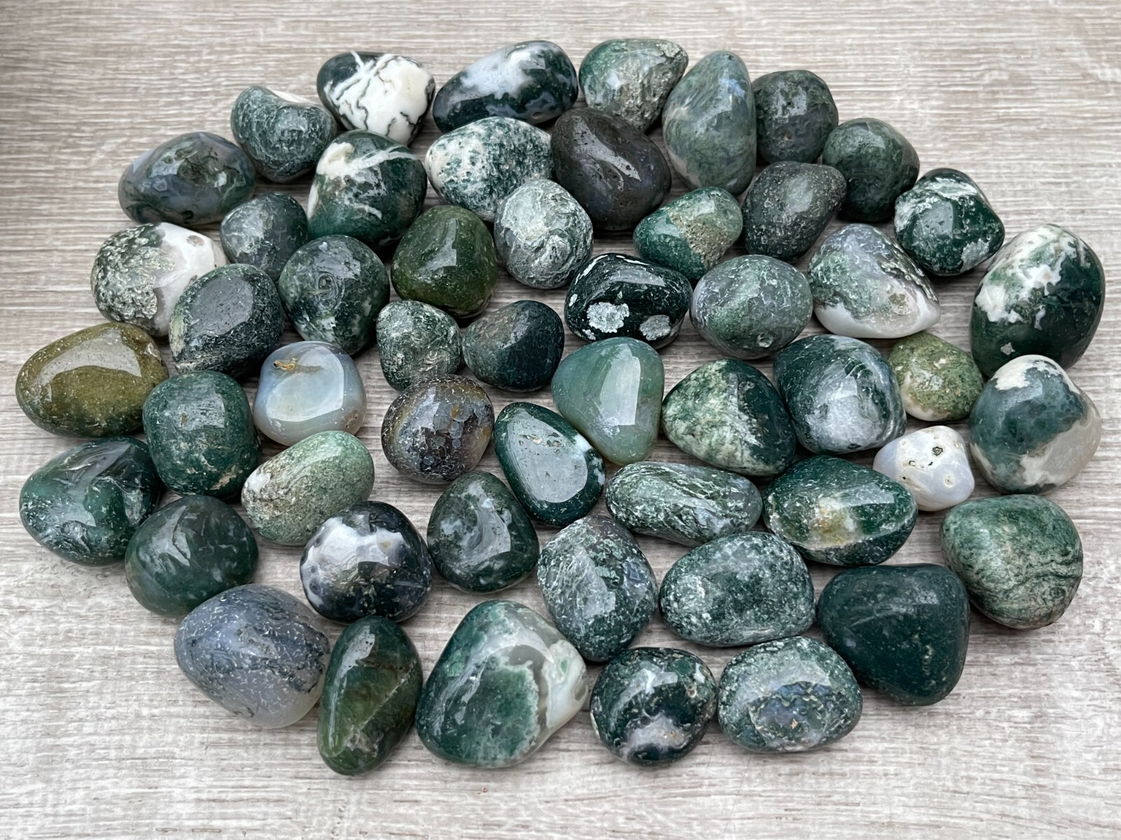 Moss Agate Tumbled Stones, 0.75-1.25″ Tumbled Moss Agate, Wholesale Bulk Lot
