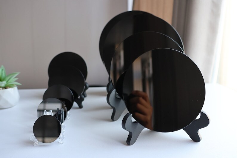 Natural Obsidian Mirror Obsidian Wafer Crystal Disk Reiki Heal + Free Stand