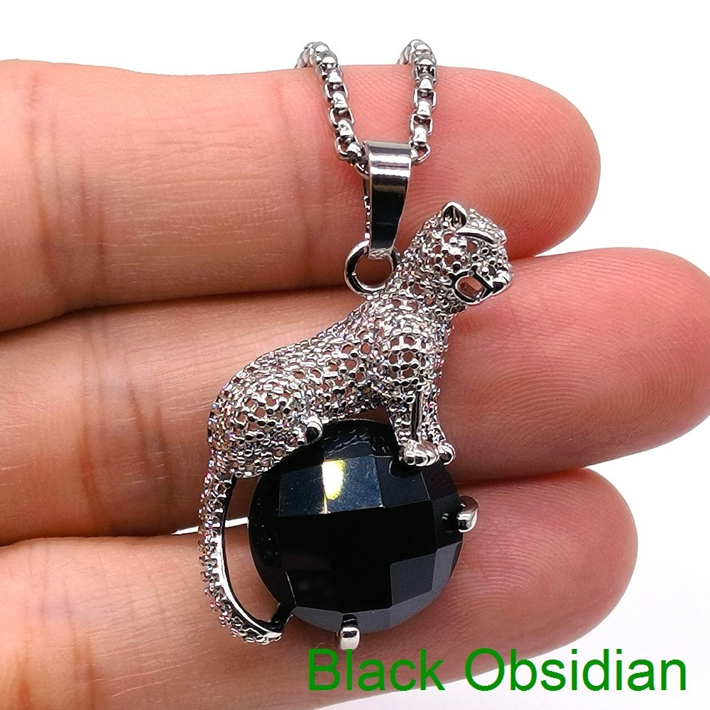 Leopard Shape Animal Stone Pendant Necklace for Men Women Natural Jewelry Gift
