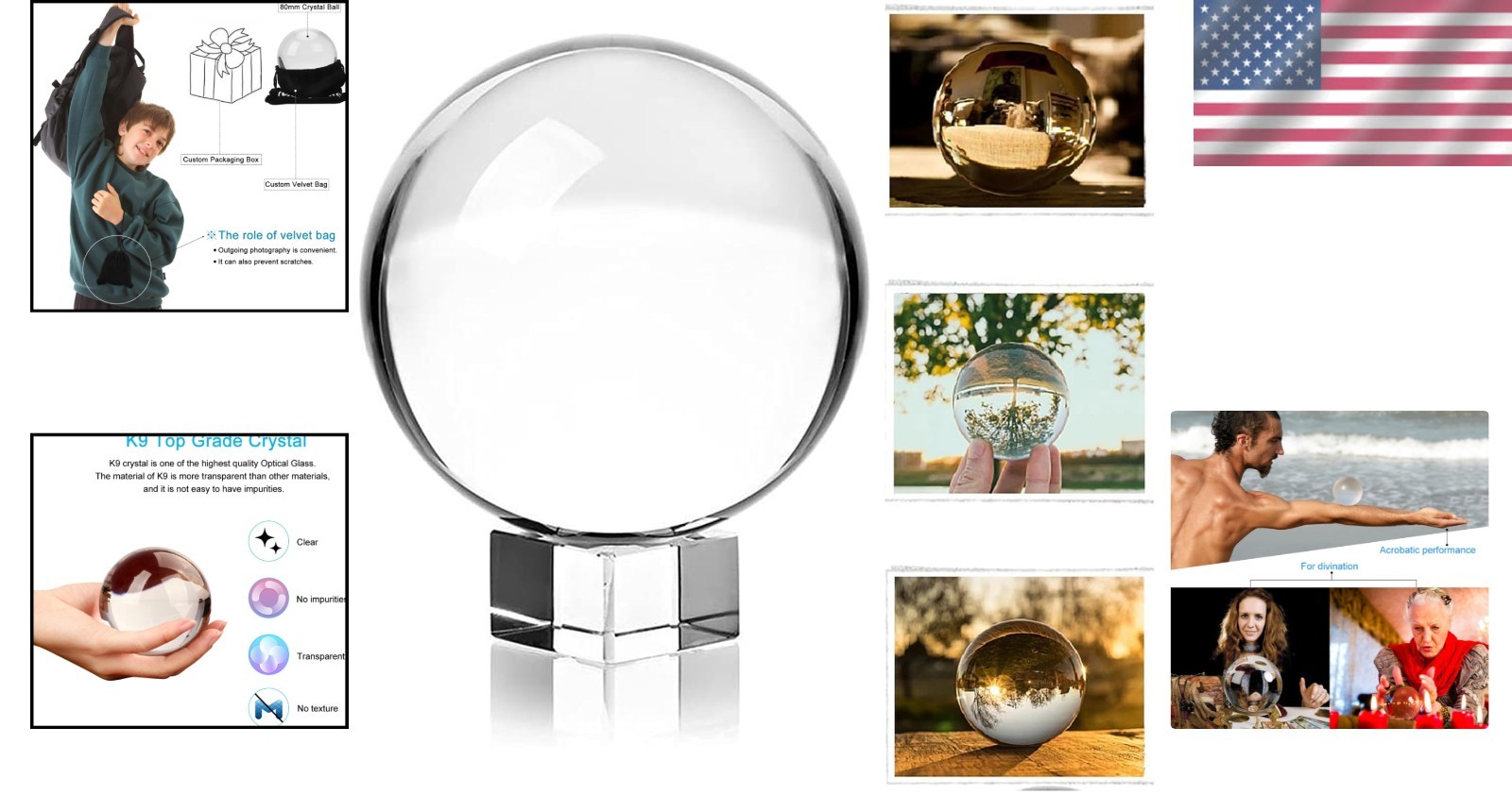 Clear K9 Crystal Sphere for Photography & Decor with Stand – Art Deco Charm