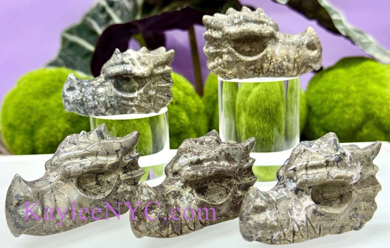 Wholesale Lot 5 Pcs 7.5cm Natural Black Pyrite Dragon Head