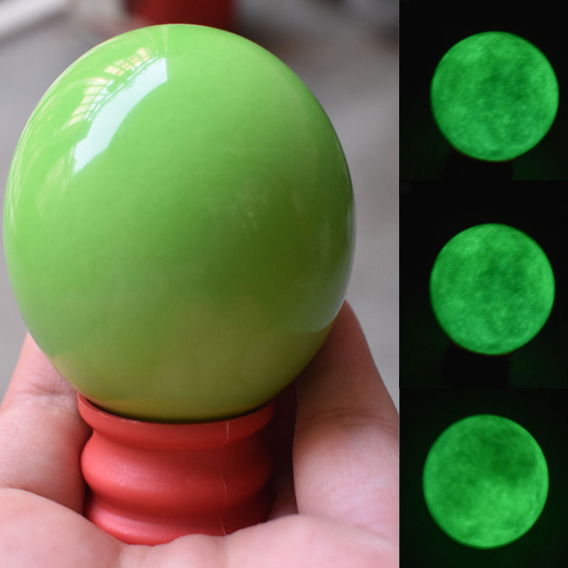 51MM Green Luminous Jade Crystal Sphere Ball Glow In The Dark Stone With Base