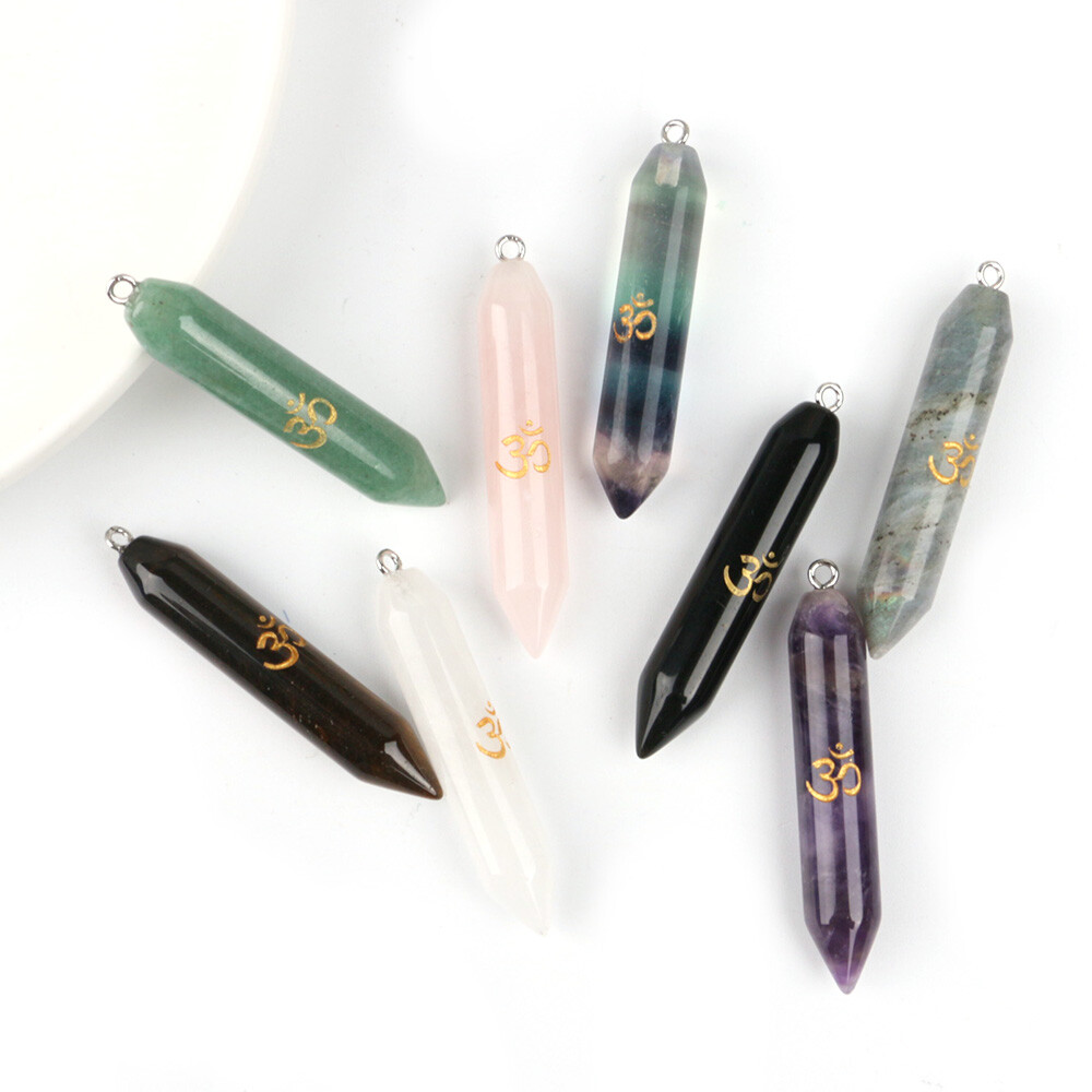 Chakra Crystal Pendulum Pendant Chain Runes Yoga Symbol Hexagonal Column Point