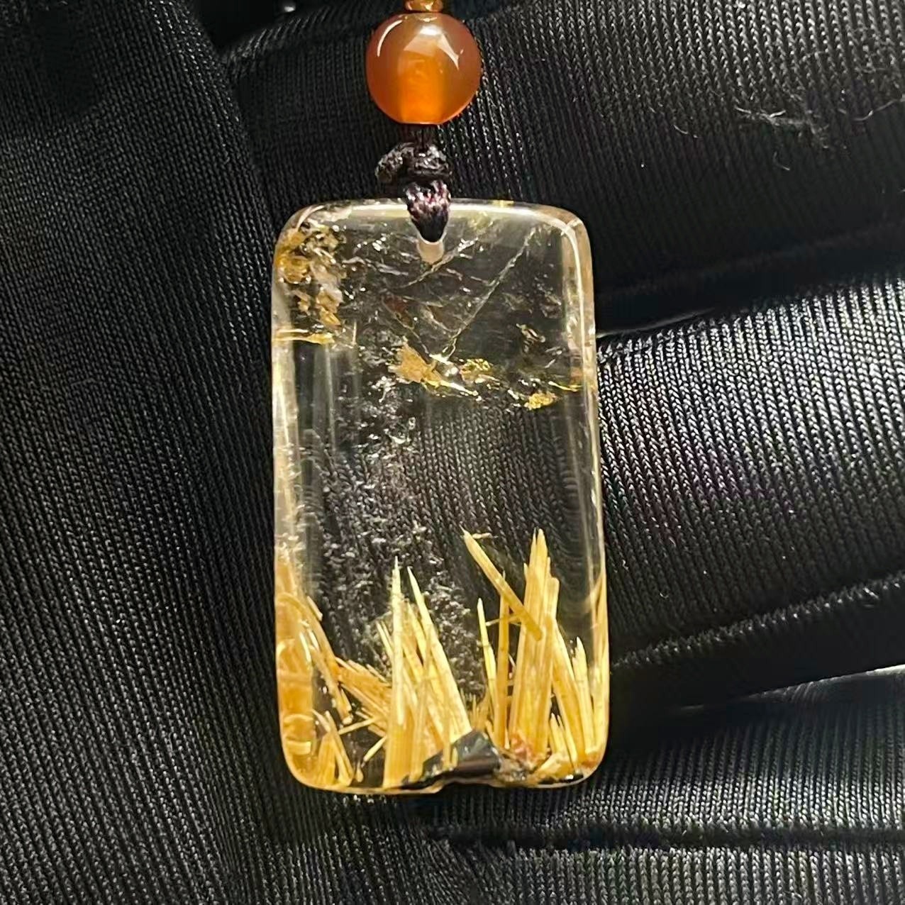 7.0g Natural Gold Hair Rutilated Quartz Crystal Pendant Reiki Healing Gift