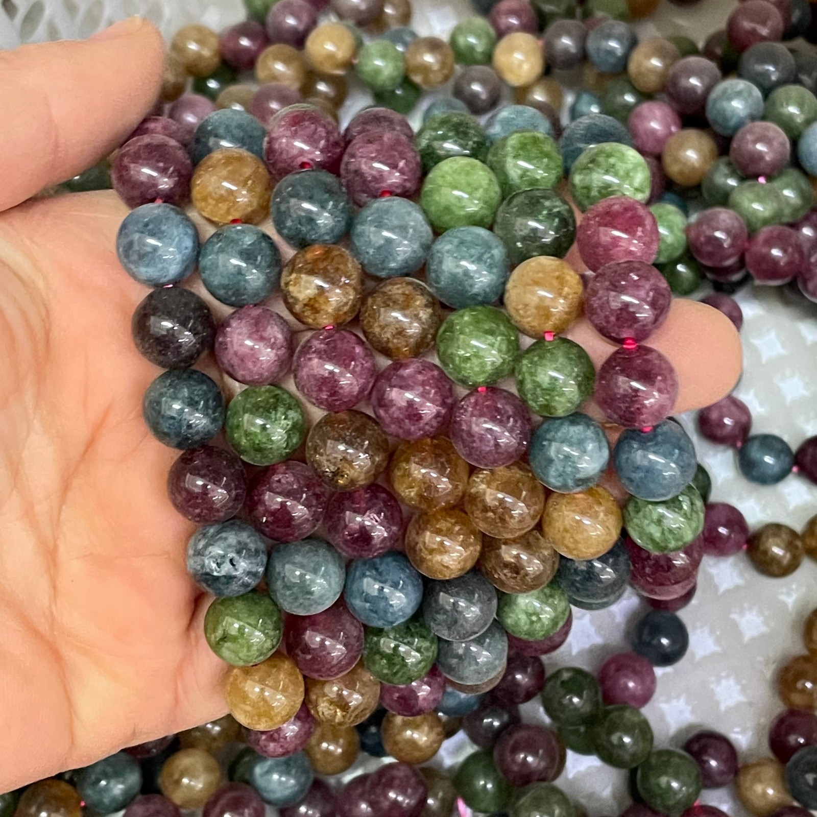 10pcs Multi color combination crystal elastic bead bracelet Size 10mm