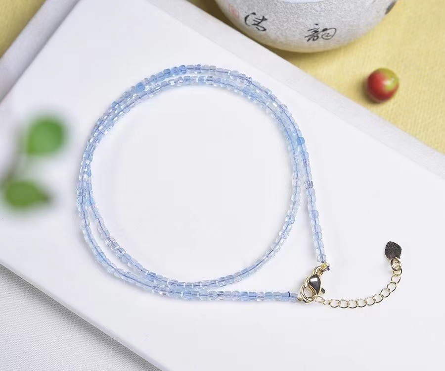 2.5mm Natural Aquamarine Crystal Choker Healing Dainty Women’s Necklace