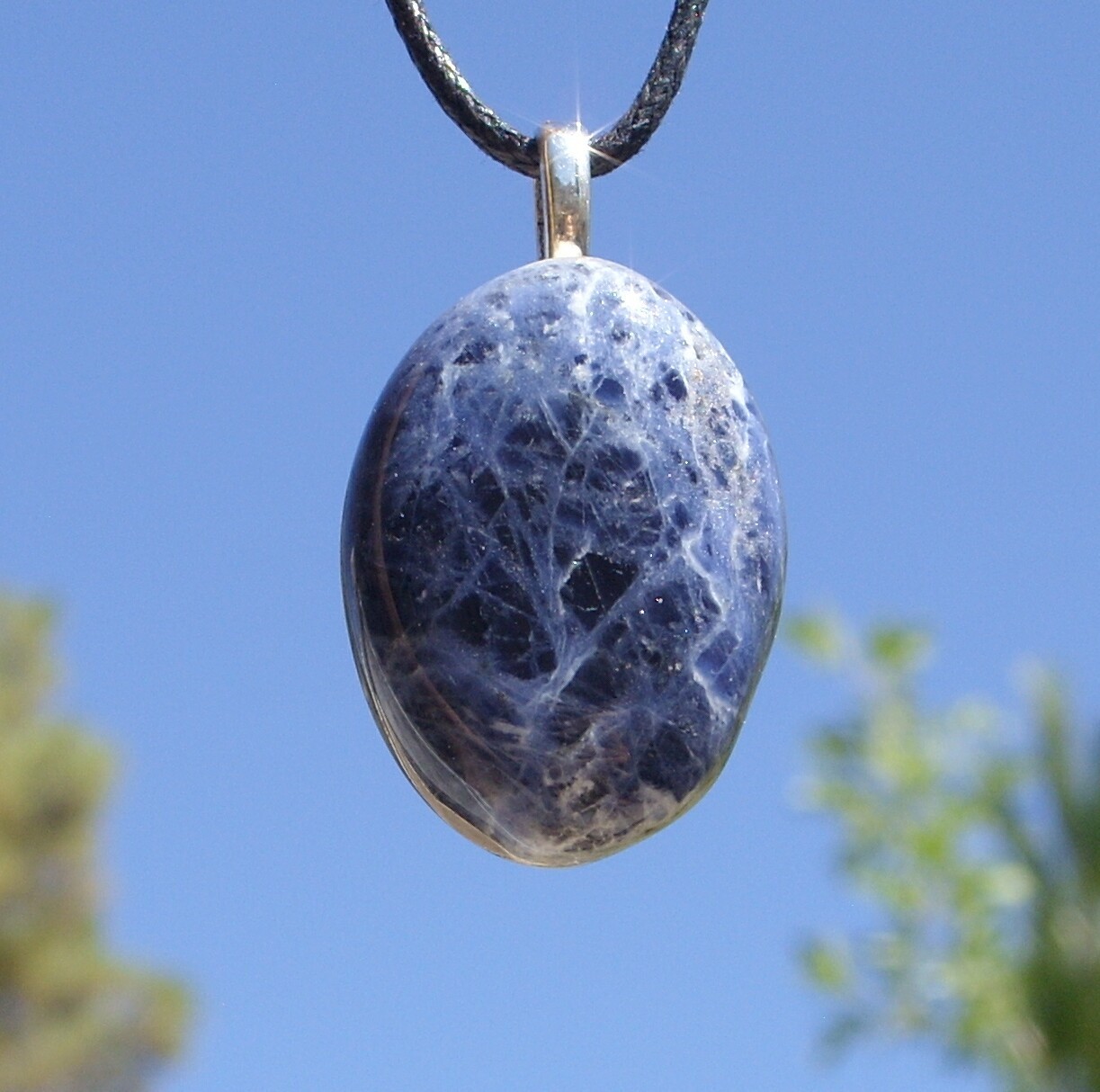 Sodalite Polished Stone Free Form Crystal Pendant Adjustable Cord Necklace