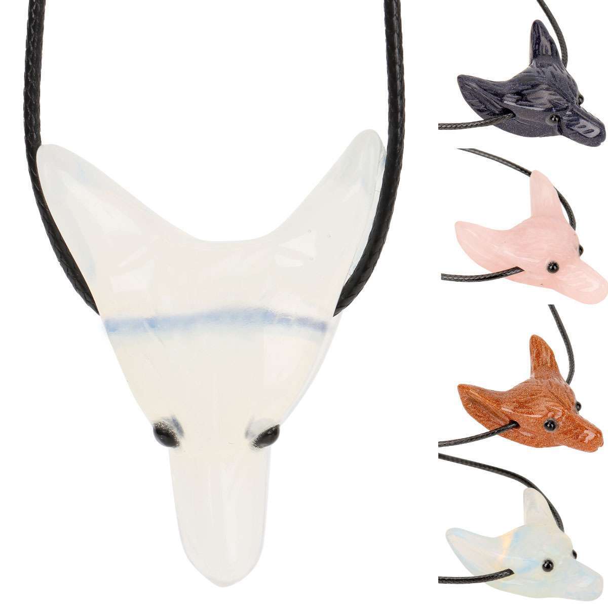 Men Women Stone Wolf Head Pendant Reiki Healing Gem Crystal Figurine Necklace