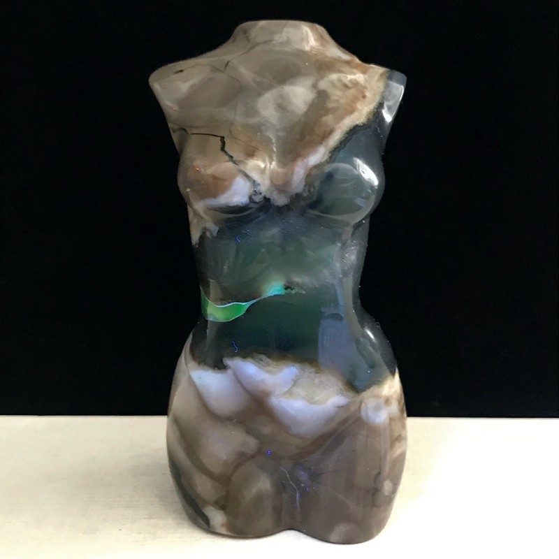 290G Natural Volcanic agate Crystal Hand Carved female model Healing Reiki