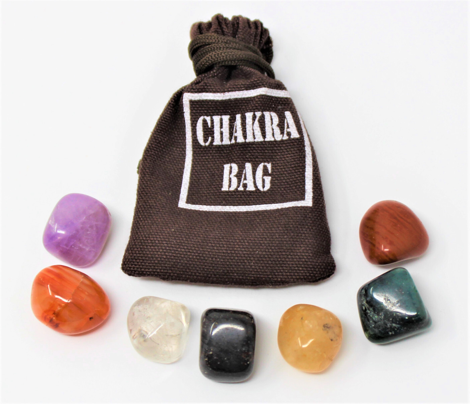 7 Chakra Tumbled Stone Set Carry Pouch Polished Selenite Charging Plate + Guide!