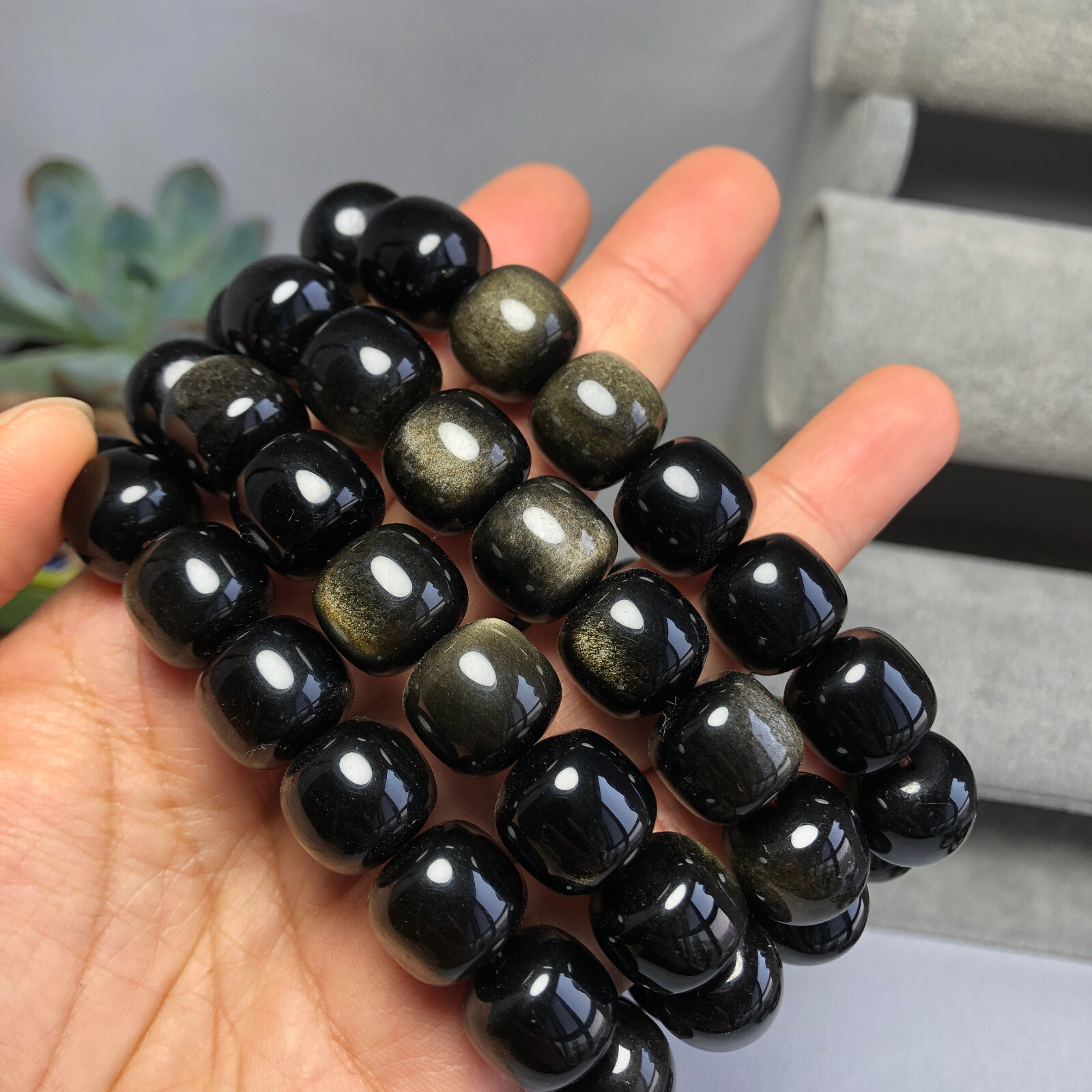 1pcs wholesale Natural Golden obsidian quartz Crystal beads bracelet 14-12mm