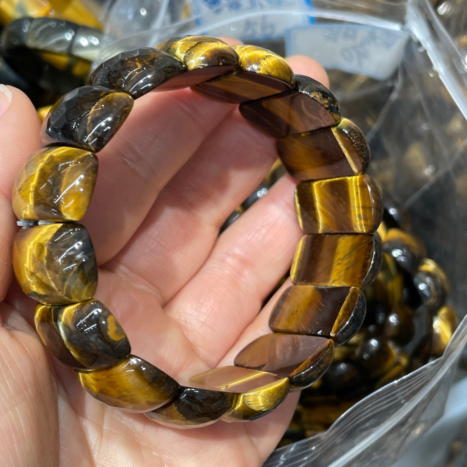 1pcs Natural Tiger Eye Stone Elastic Rope Bracelet #45
