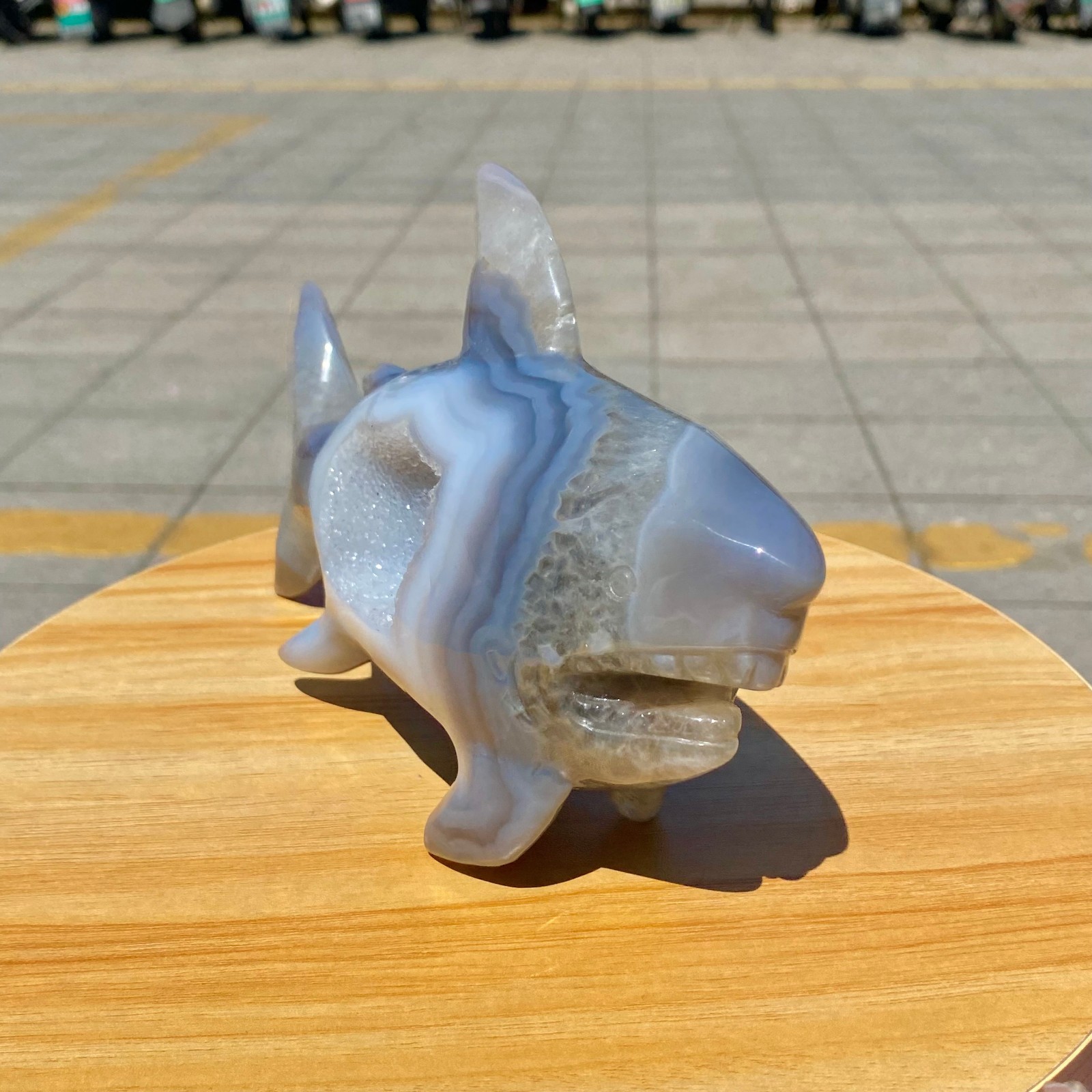 1.8LB Natural Agate Hand Carved Shark Figurine, Ocean Power Crystal Statue