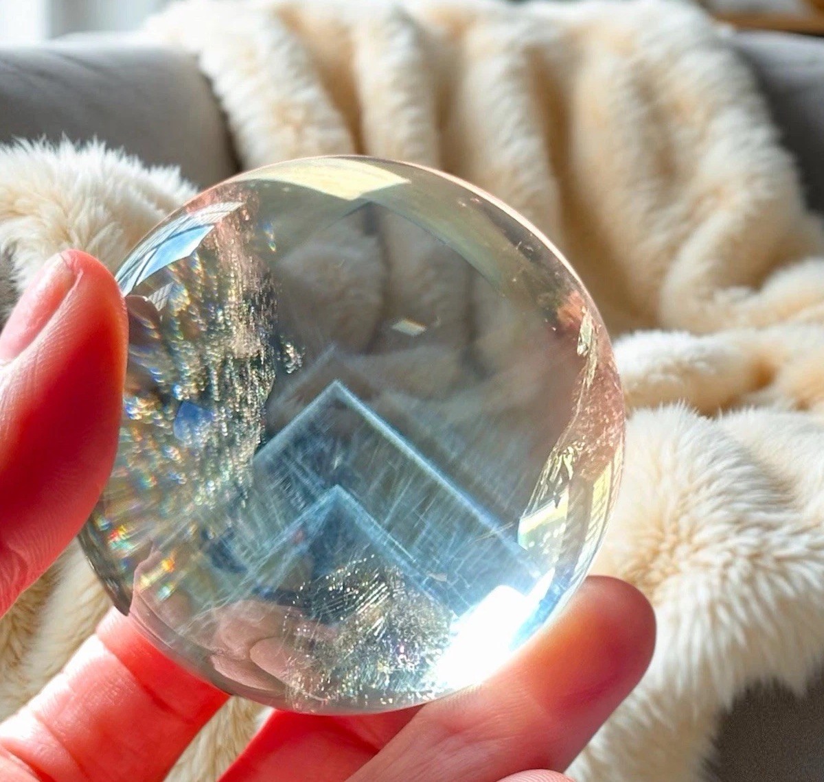 52mm Natural Citrine Sphere | Blue Needle Phantom Pyramids |Gold Leaf Inclusion