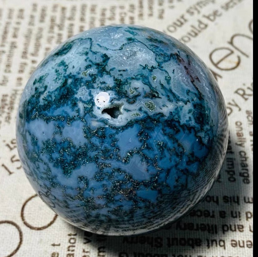 481g Natural Geode Aquatic Plant Water Grass Moss Agate Balls Crystal Sphere