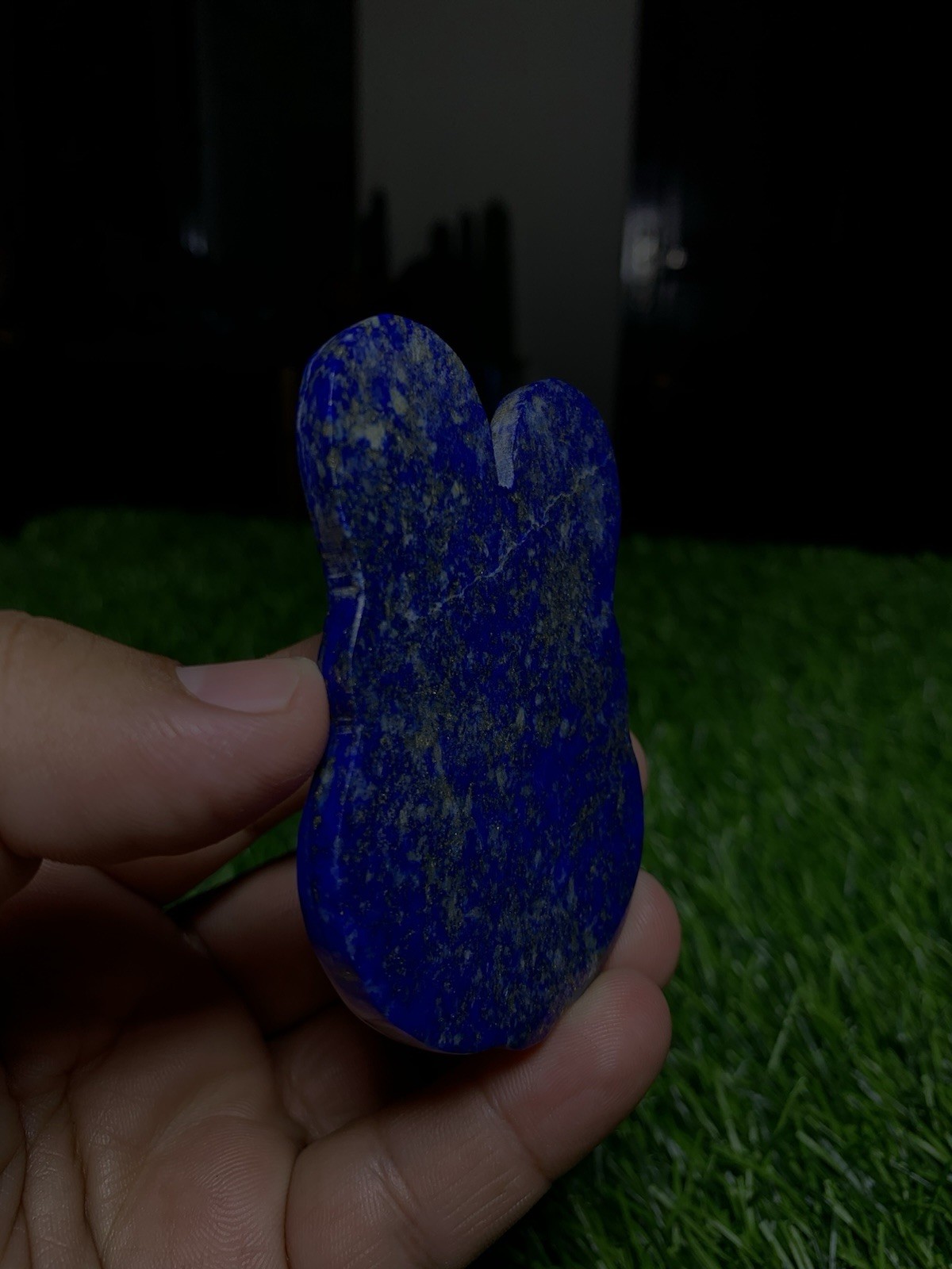 Natural Lapis Lazuli Bunny Carving Flat Pocket Stone Gemstone Rabbit 60g 74mm