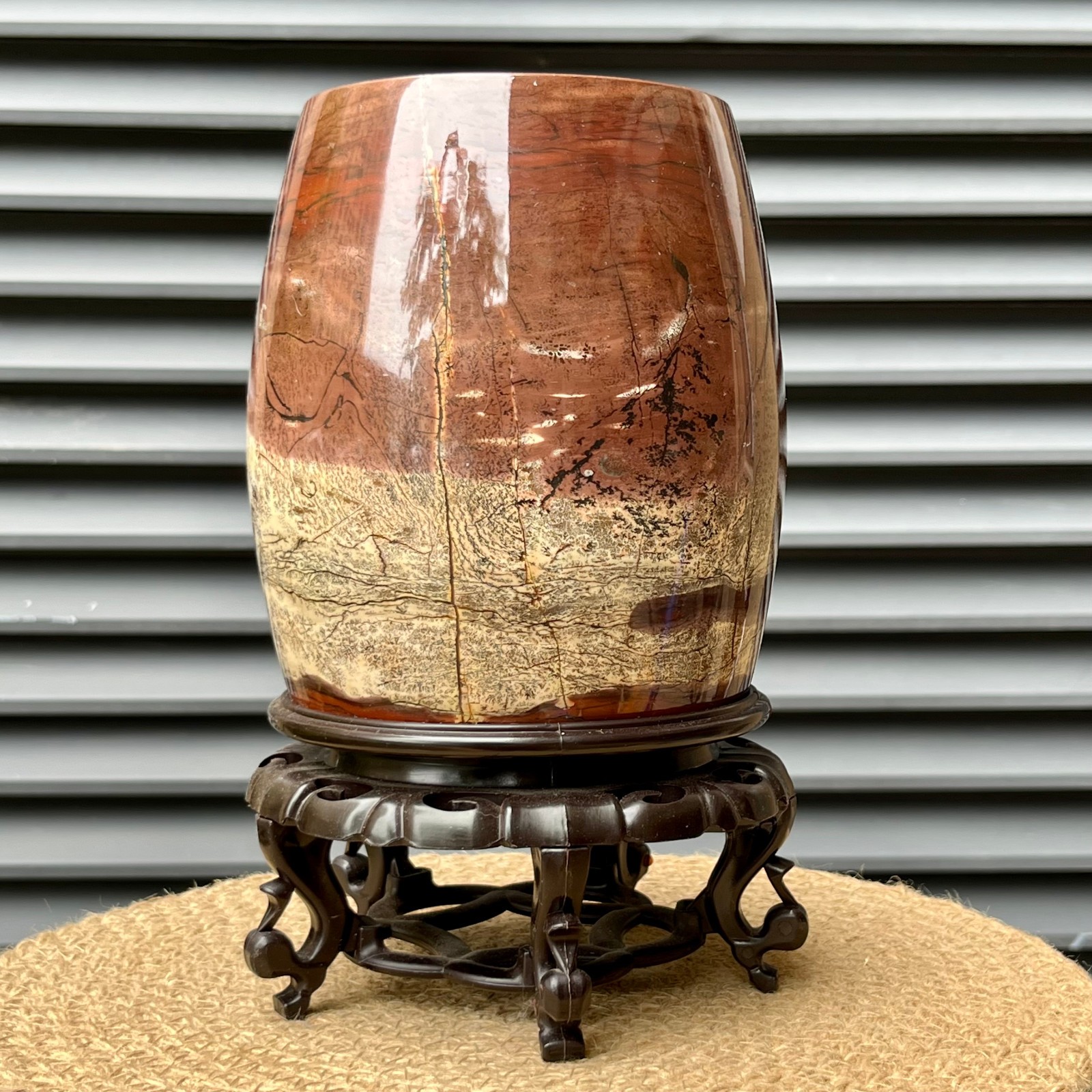 5lb Scenic Stone Hollow Vase Brush Pot Crystal Art Living Room Display Stand