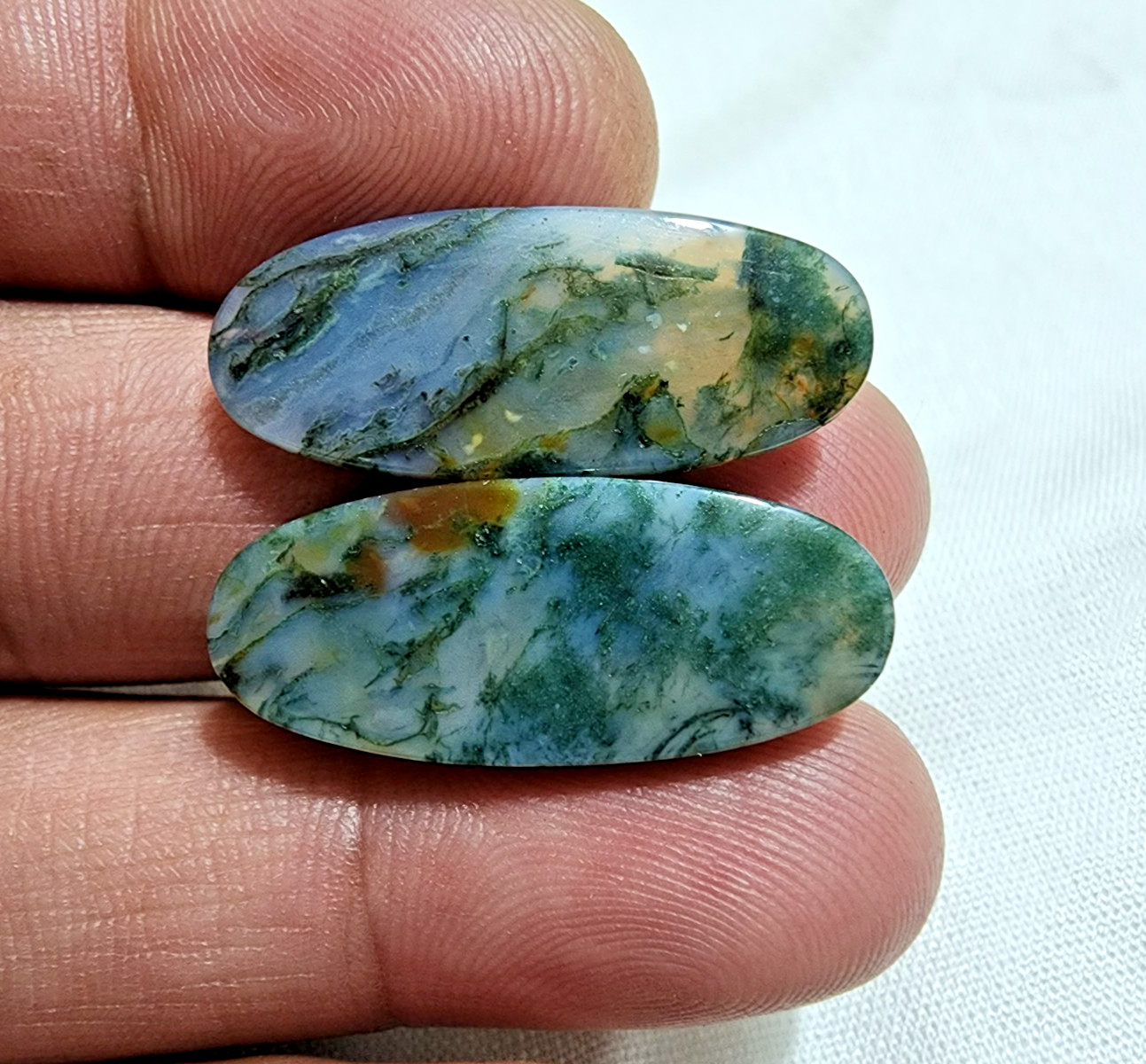 Amazing Rare Moss Agate Matching Pair Cabochon 26ct Loose Gemstone for Jewelry