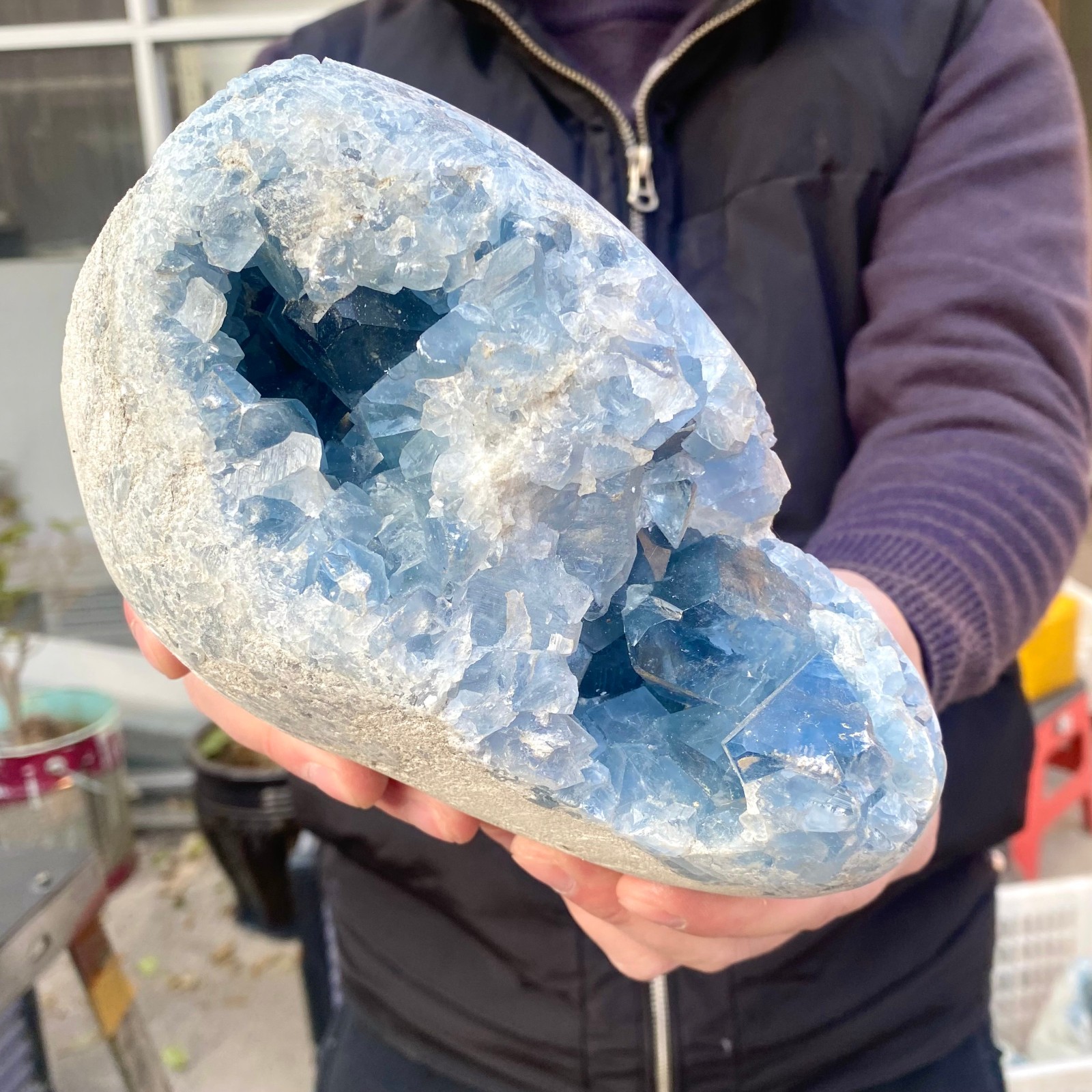 8.43LB Large Natural Blue Celestite Crystal Geode Quartz Cluster Mineral Specime
