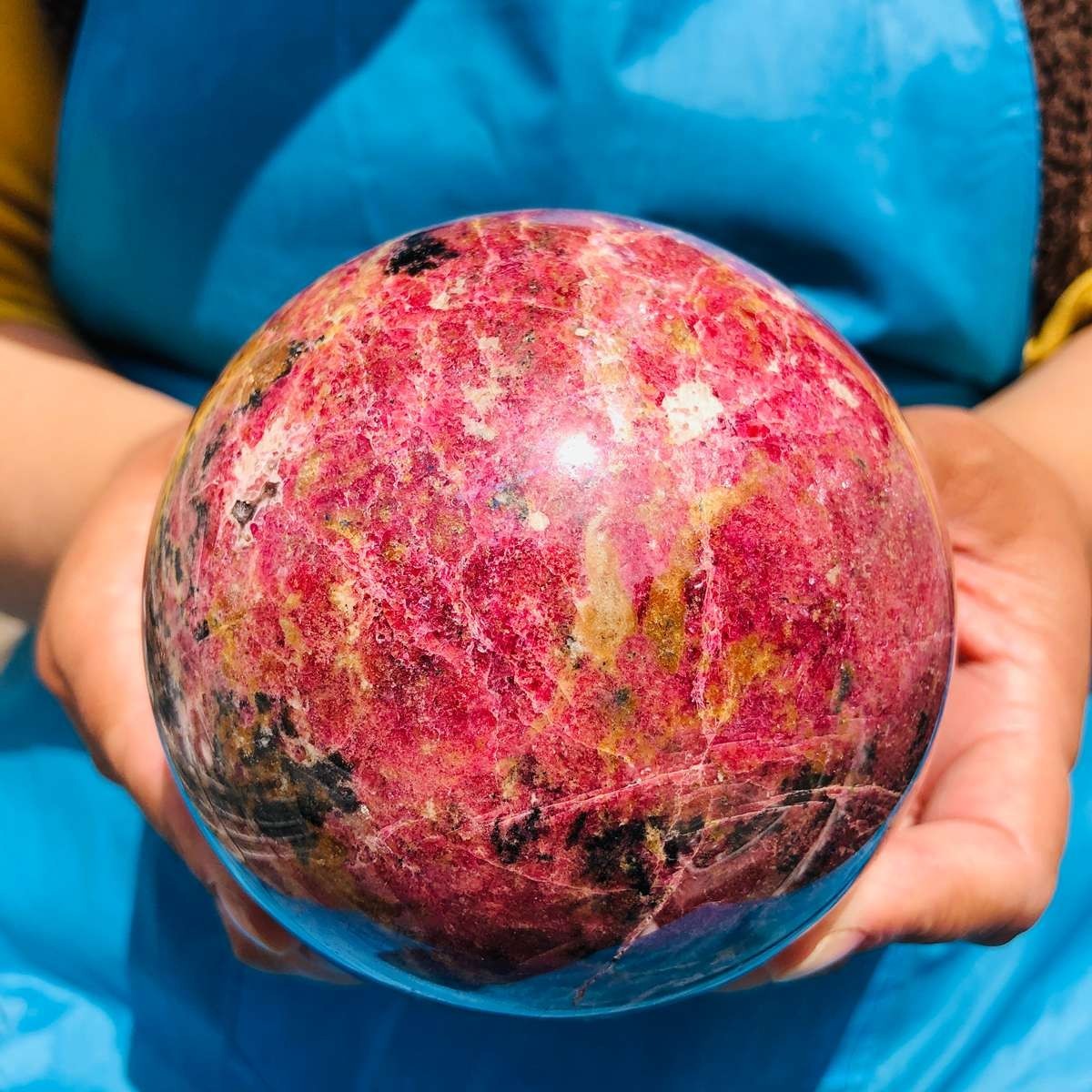 4.4 LB Natural Rhodonite Crystal Sphere Pink Black Healing Gem Stone 4795