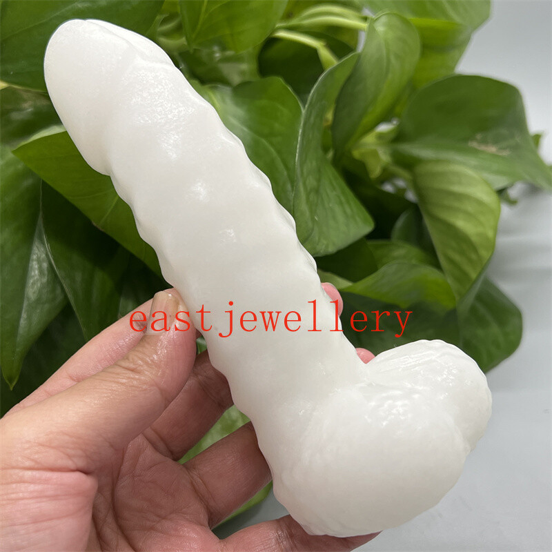 5.9″ Natural White Jade Male Penis Skull Quartz Crystal Skull Figurines Gift 1pc
