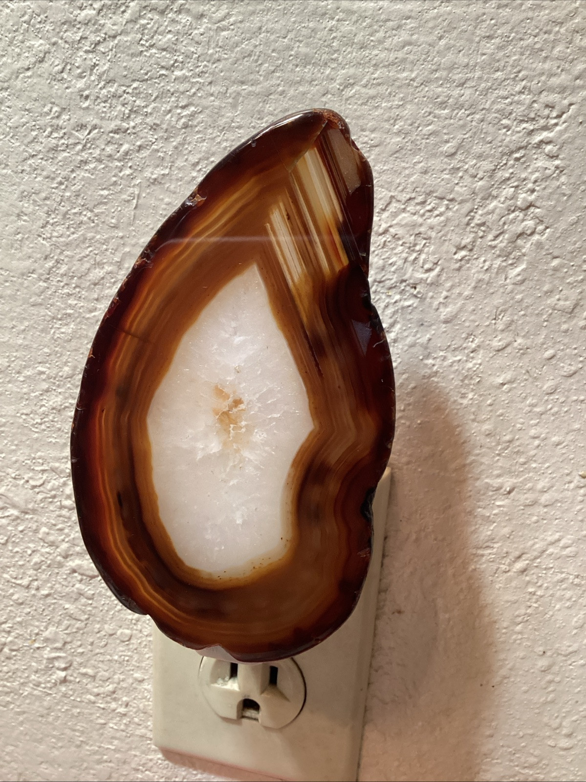 GENUINE QUARTZ CRYSTAL GEODE SLICE NIGHT LIGHT – UNIQUE, FLAME SHAPE!