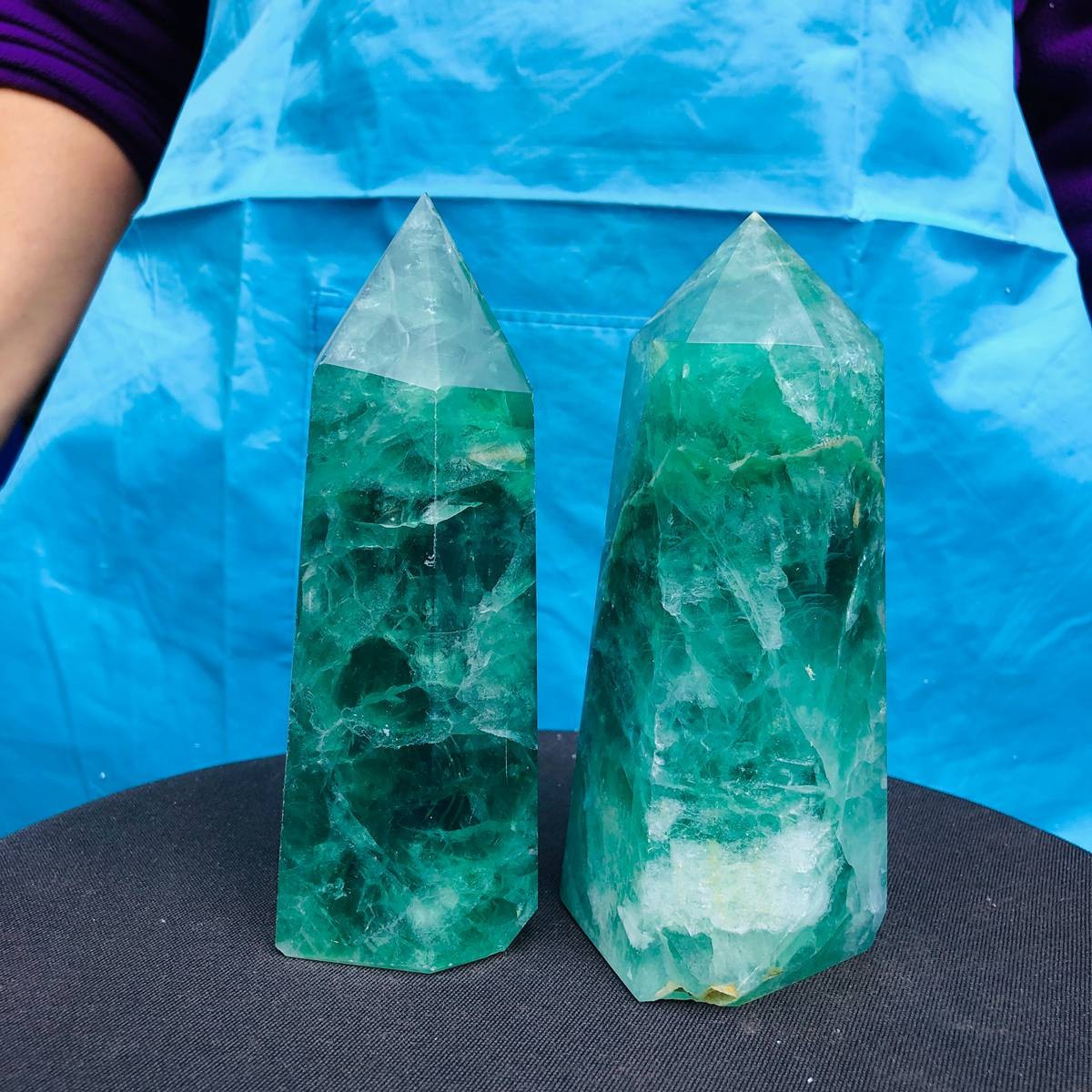 4.88LB 2pc Natural fluorite quartz obelisk crystal tower point healing decor