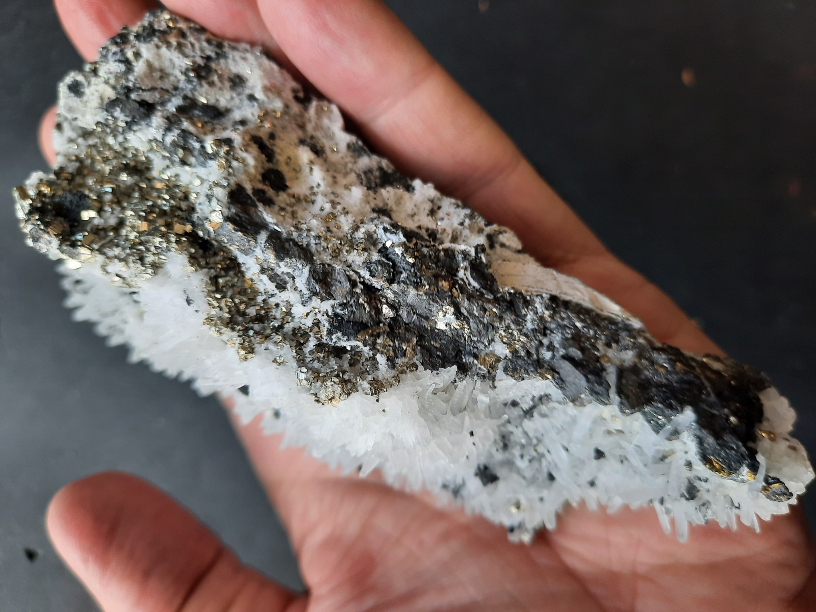 Long Quartz Crystal Cluster with Sphalerite and Pyrite Crystals Peru 372gr
