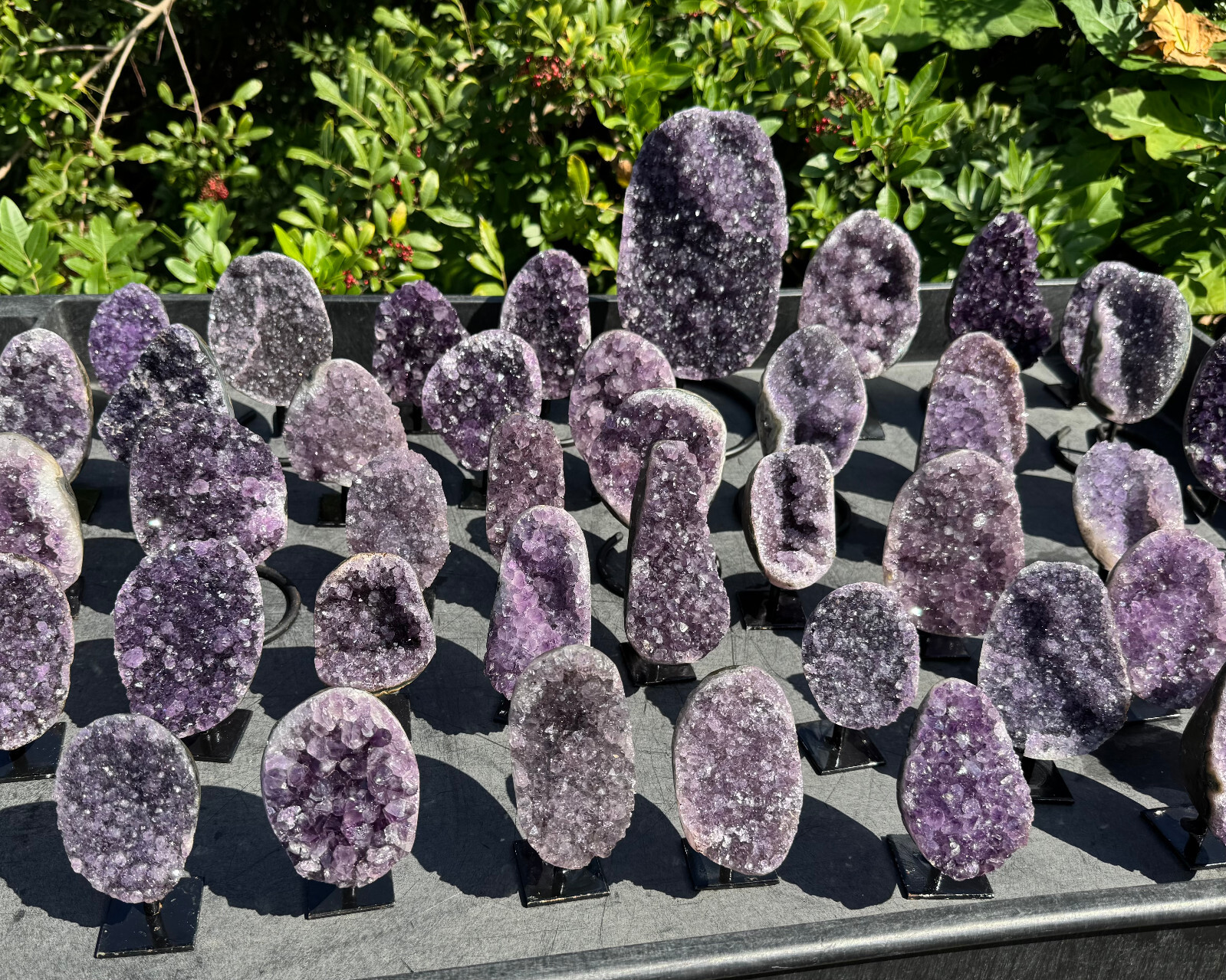 Amethyst Crystal Geodes On Metal Stands – Natural Amethyst Cluster Specimens