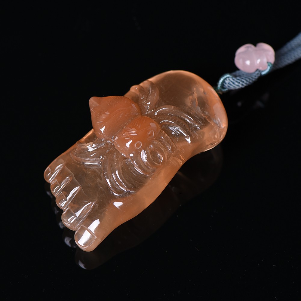 Natural Red Rabbit Hair Quartz Crystal Carved Content is happines Sweater Chain