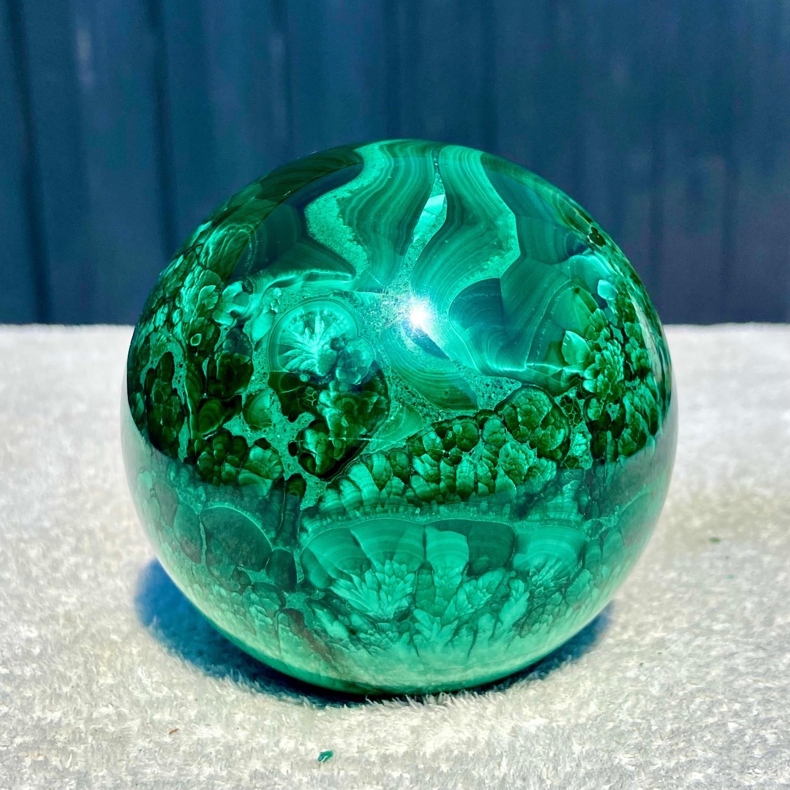 2.7LB Rare Natural Malachite Quartz Hand Carved Sphere Crystal Healing
