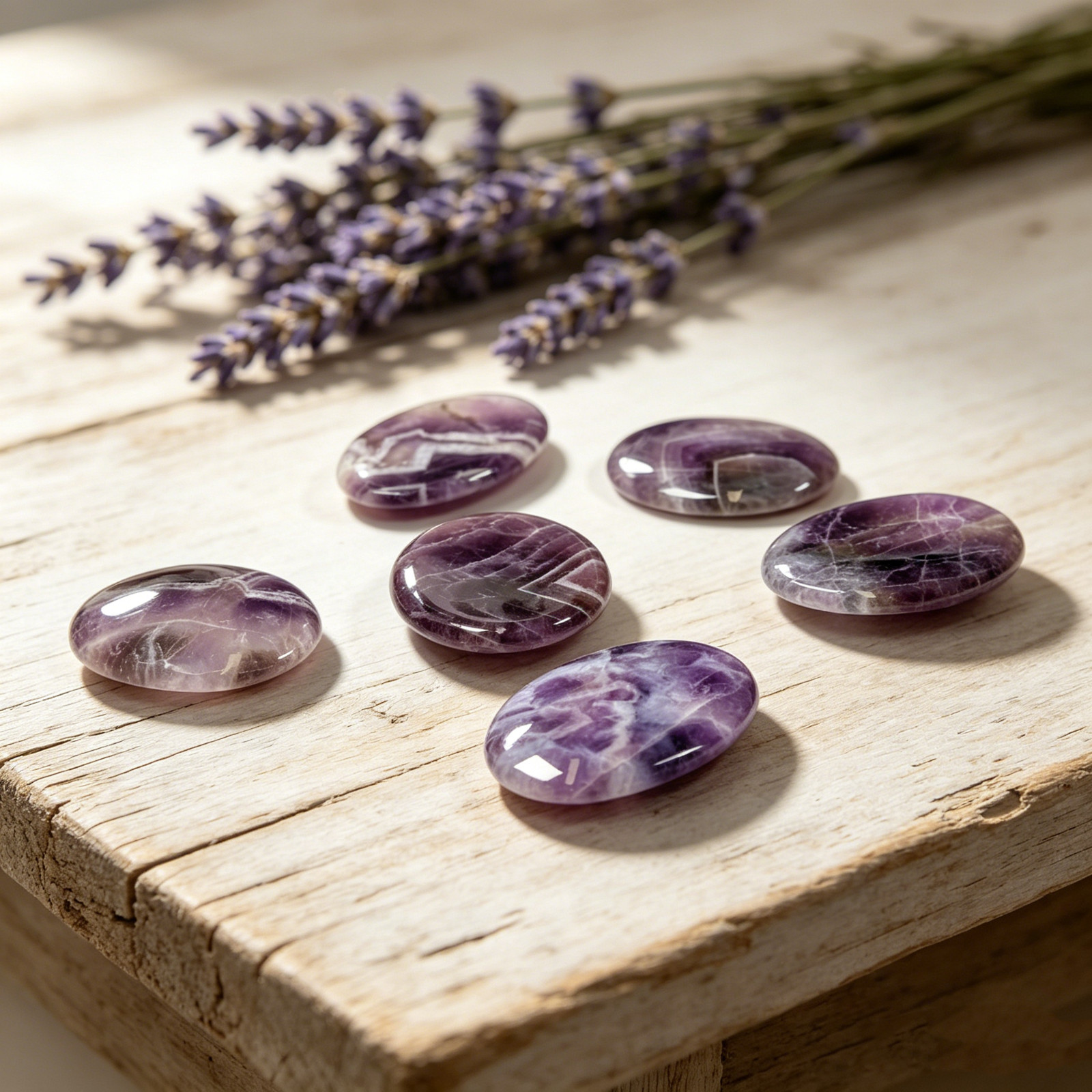 Amethyst Calming Stone Purple Pocket Worry Crystal Third-Eye Chakra Balance