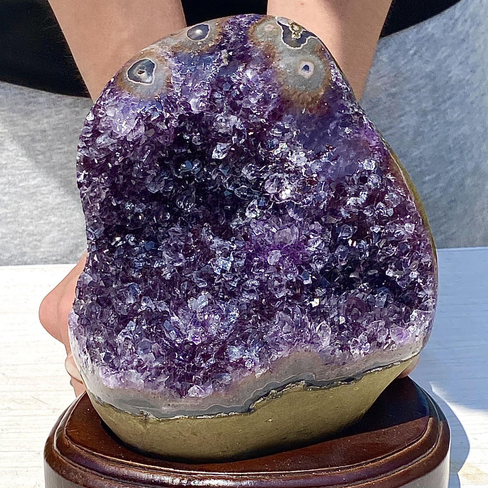 6LB Natural Uruguayan Amethyst Quartz Cave Geode Crystal Specimen Healing+base