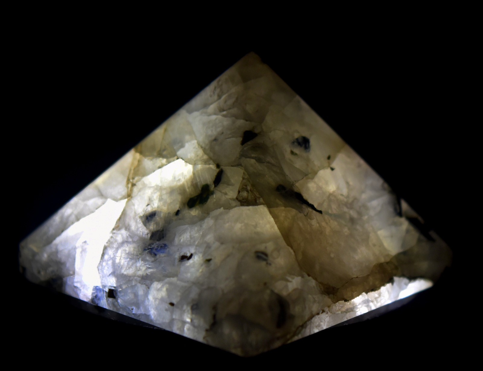 39mm Rainbow Moonstone Pyramid Polished Natural Sparkling Feldspar Stone – India