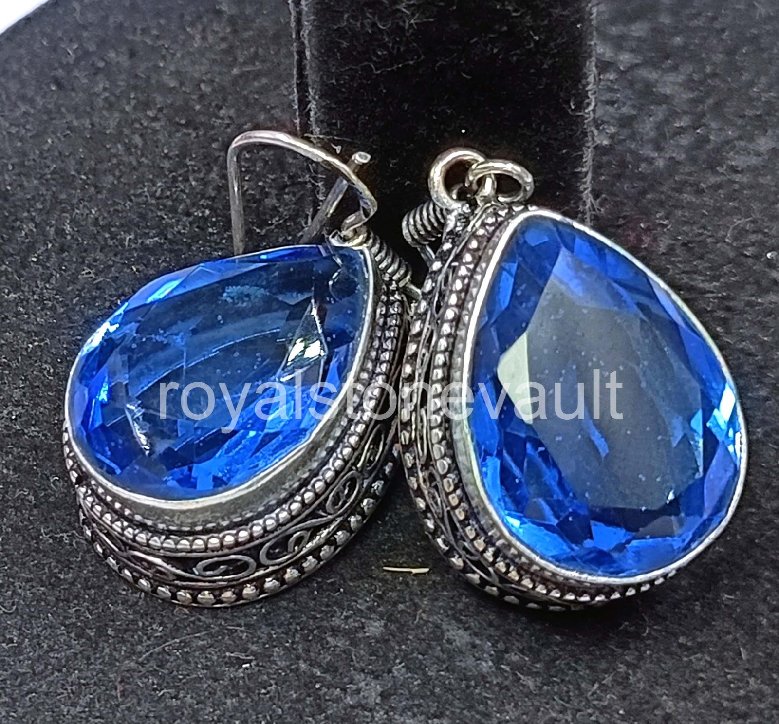 74.85 Ct Pear Cut Blue Sapphire Earrings 925 Solid Silver IGL Certified 6JDZ