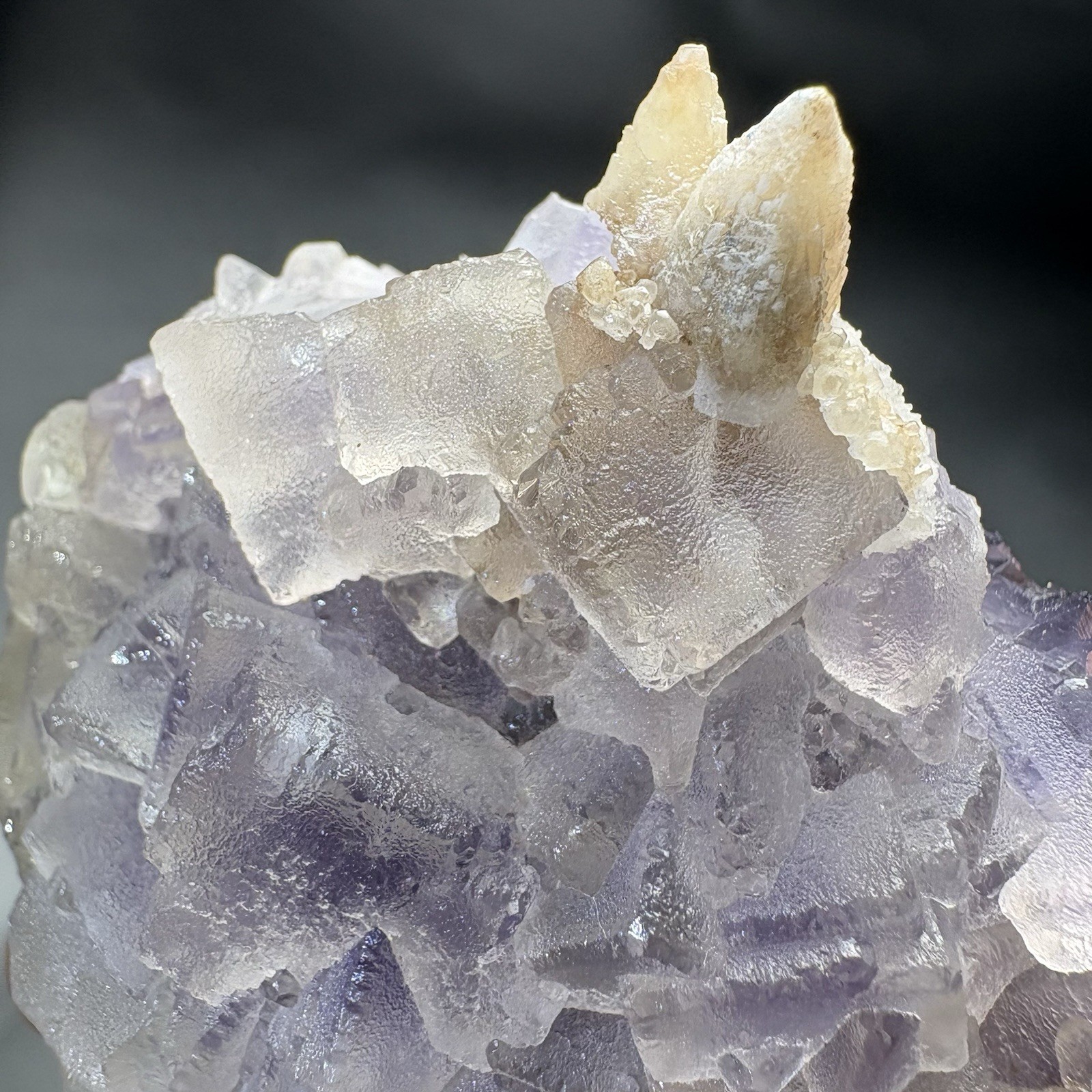 Natural Phantom Fluorite w/ Calcite Cluster Crystal Raw Mineral Dual Color UV