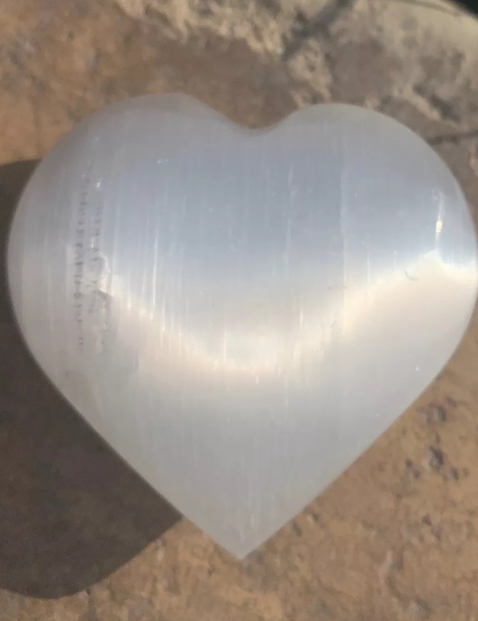 Selenite Heart PUFFY Carved Crystal Healing Meditation Chakras Cleansing 2.5″