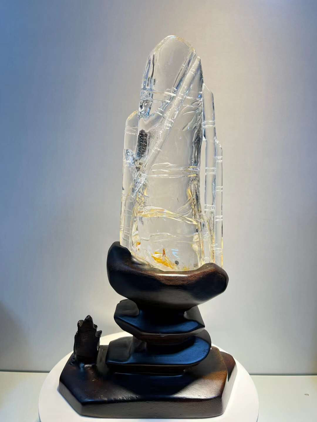 3.76LB Top Natural gold healer clear quartz bamboo Obelisk Crystal Wand Tower